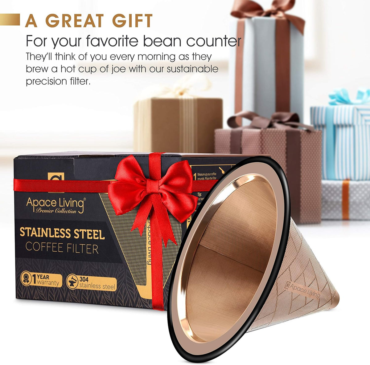 Compatible with Hario V60, Chemex Pour Over Coffee Filter - Wide Metal Base Reusable Stainless Steel Coffee Dripper - Paperless Coffee Filter for Sustainable Brewing