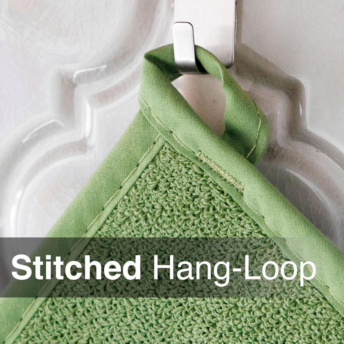 RITZ Terry Potholder & Hot Pad: Heat Resistant, Durable 100% Cotton – Ergonomically Designed for Optimal Grip, Easy-Care Machine Washable, Perfect for Your Kitchen – Cactus Green, 2-Pack