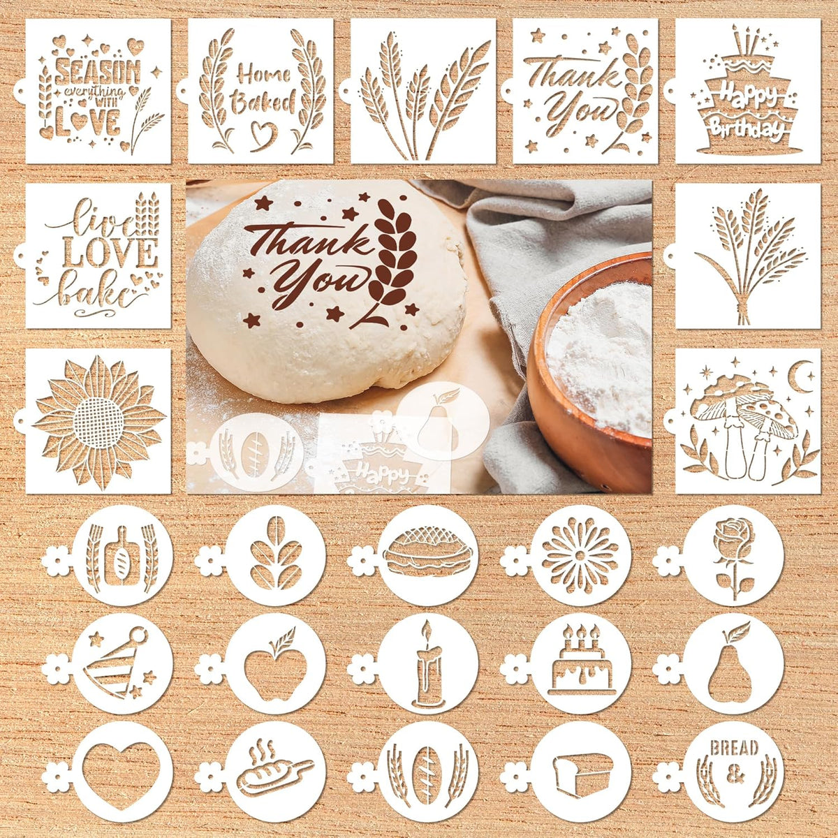 Bread Stencils for Sourdough - 24 Pcs Bread Stencils for Baking, Sourdough Bread Baking Tools, Gifts for Sourdough Bakers, Bread Making Accessories, Pie Cake Cookie Baking Stencils Template