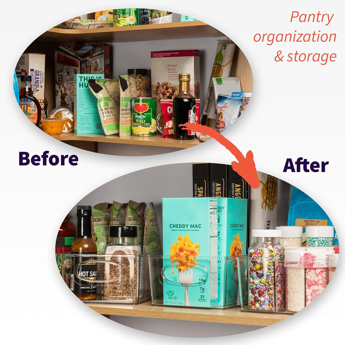 ClearSpace Plastic Pantry Organization and Storage Bins with Removable Dividers – 4 Pack XL Perfect Kitchen Organization or Kitchen Storage – Refrigerator Organizer Bins, Cabinet Organizers