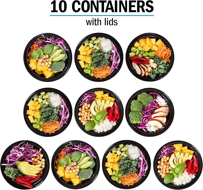 Igluu Meal Prep Round Plastic Containers - New Improved Lid - Reusable BPA Free Food Containers with Airtight Lids - Microwavable, Freezer and Dishwasher Safe - Stackable Salad Bowls - [10 Pack]
