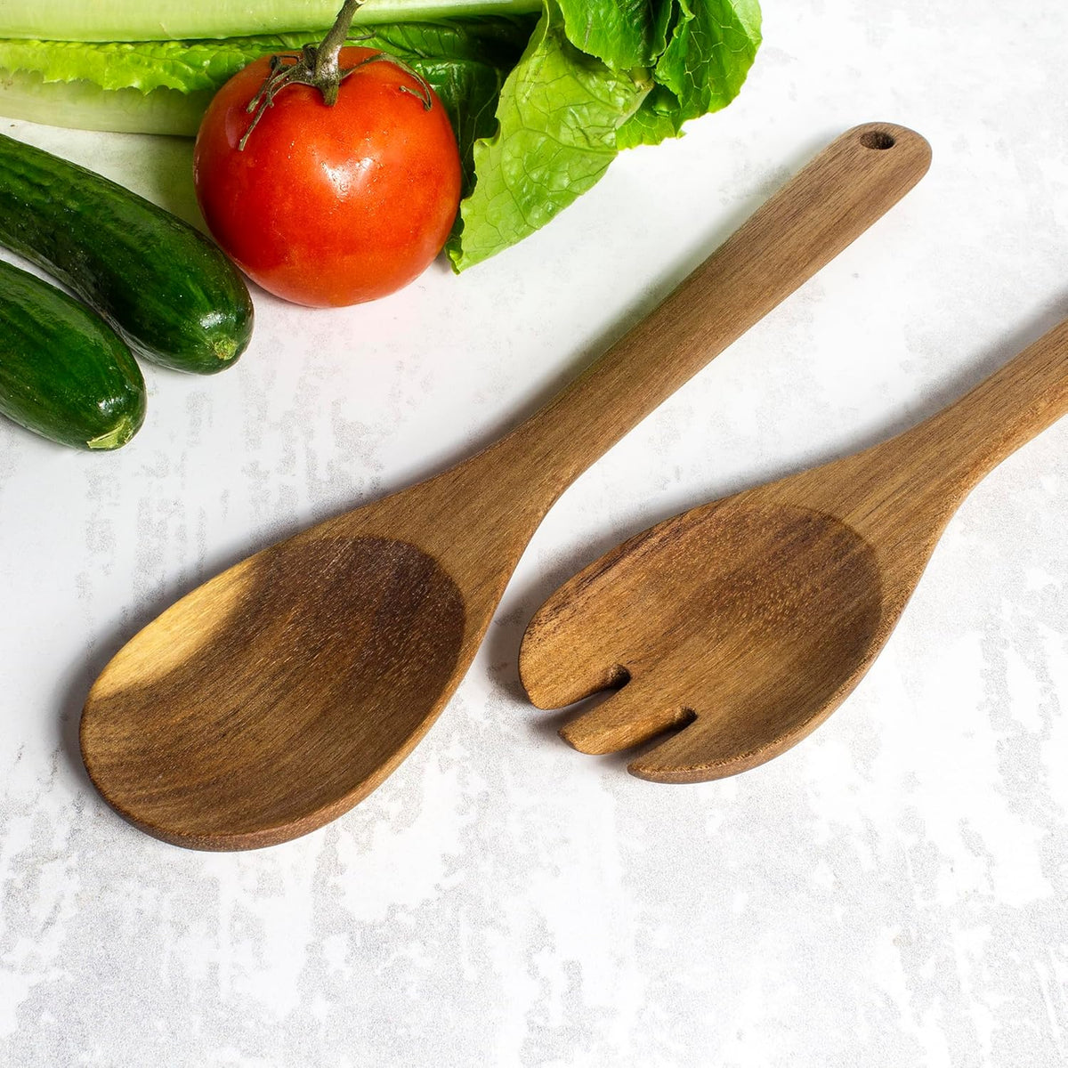 Acacia Wood Salad Serving Set, Salad Spoon and Fork Set for Serving and Tossing