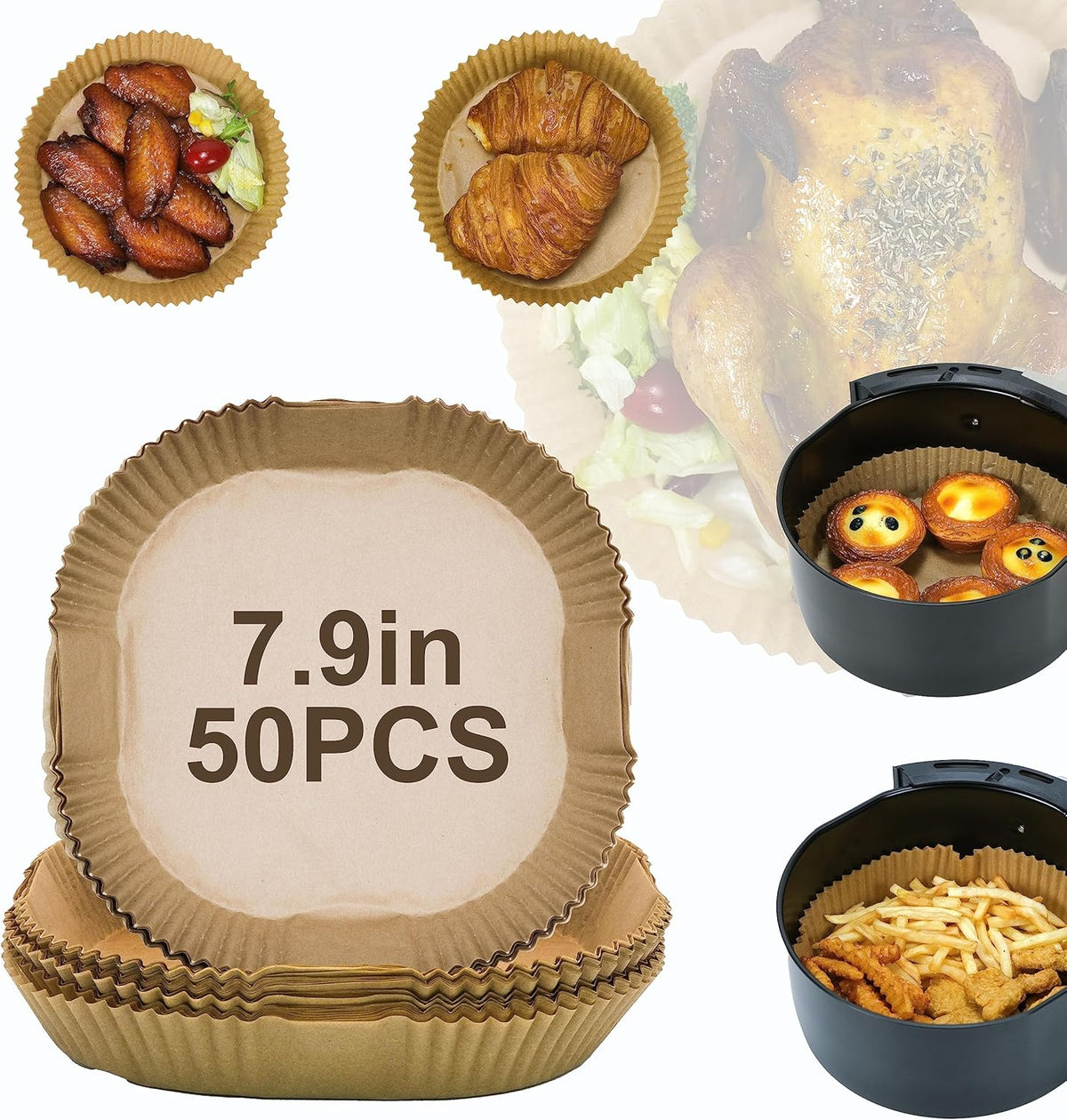 Air Fryer Disposable Paper Liners 50pcs 7.9 inch Square Parchment Paper Liner for Baking Roasting Fit 5-8 QT