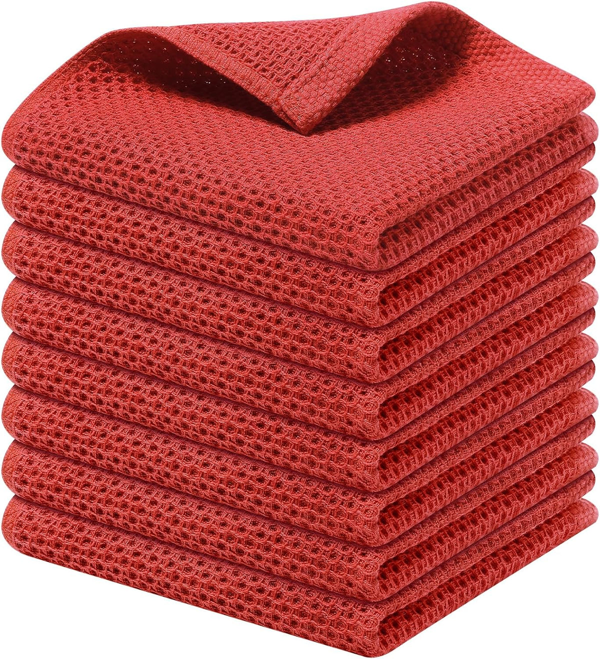 Kitinjoy 100% Cotton Kitchen Dish Cloths, 8 Pack Waffle Weave Ultra Soft Absorbent Dish Towels for Drying Dishes Quick Drying Kitchen Towels Dish Rags, 12 X 12 Inches, Brick Red