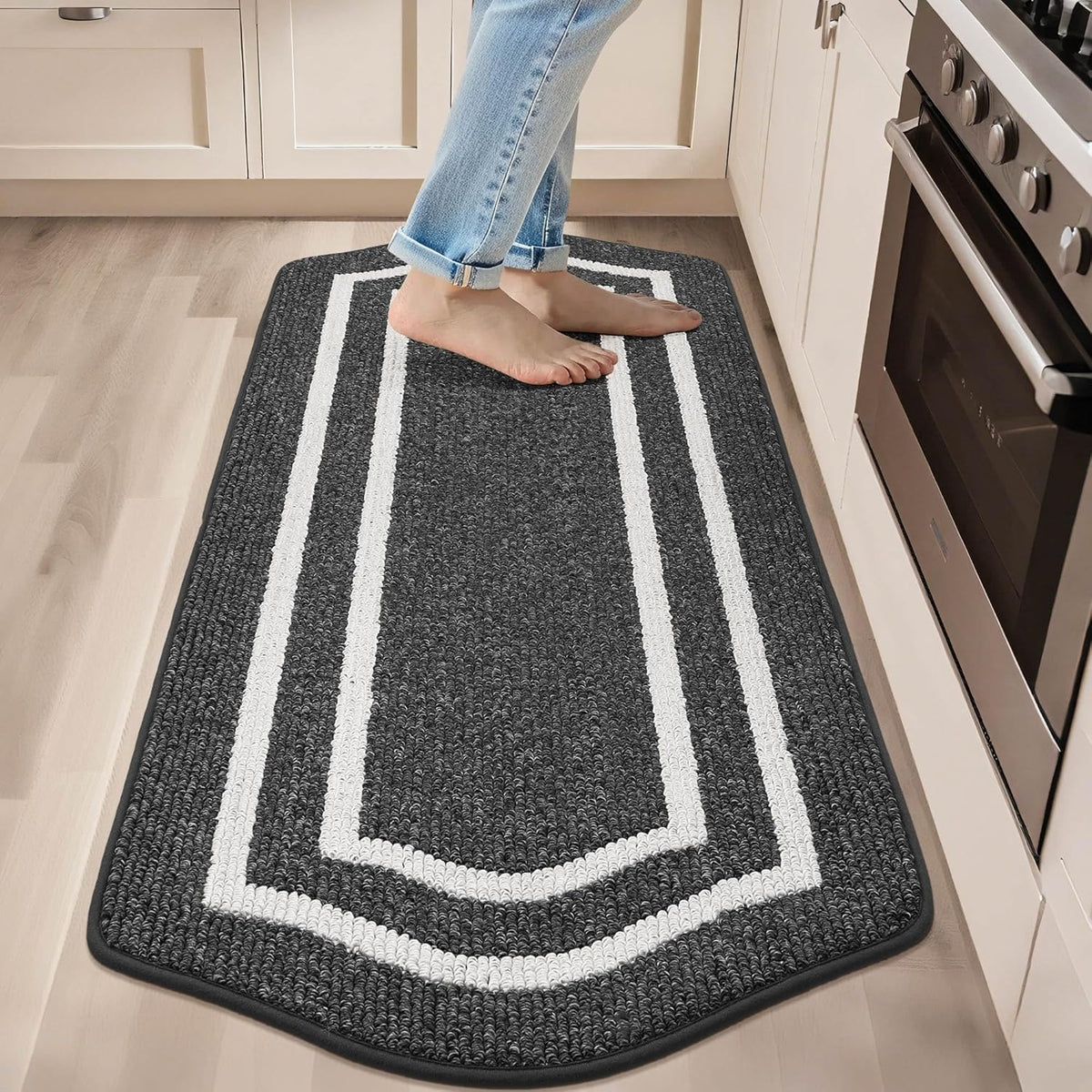 COSY HOMEER Kitchen Rugs and Mats 24"x59" Non Slip Kitchen Mats for Floor Washable Kitchen Runner Rug Stain Resistant Standing Mat for Kitchen,Sink,Polypropylene,Black
