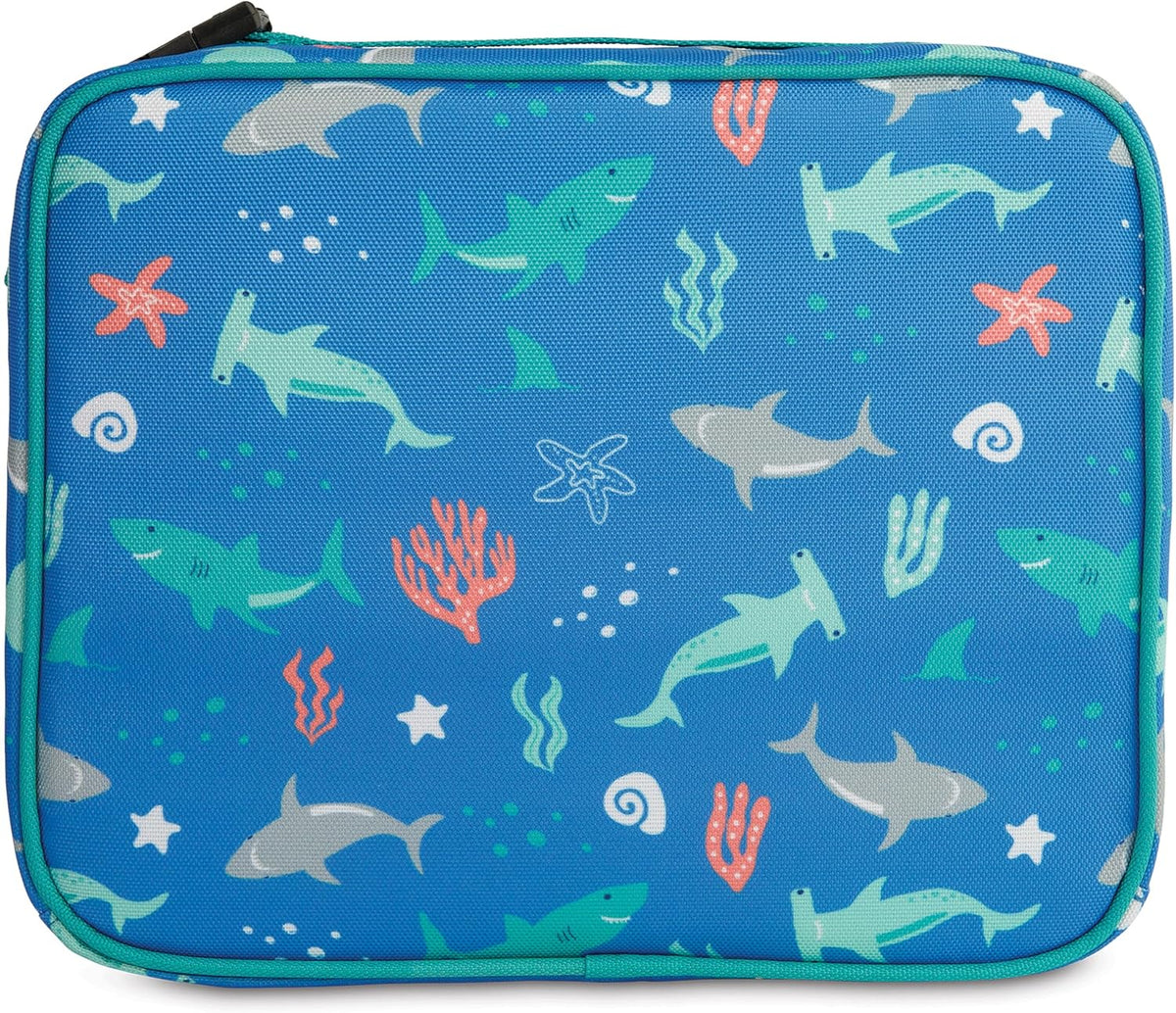 PackIt Freezable Classic Lunch Box, Sea Shark, Built with ECOFREEZE Technology, Collapsible, Reusable, Zip Closure With Zip Front Pocket and Buckle Handle, Designed for Fresh Lunch On the Go