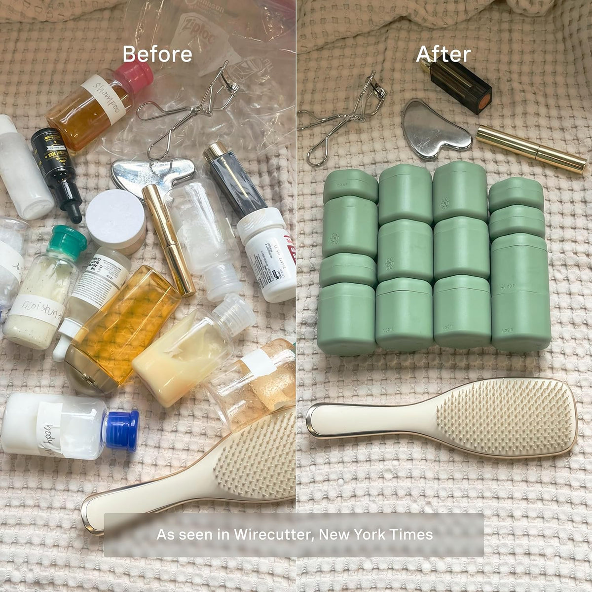 Cadence Travel Containers Basic Skincare Set - Magnetic Containers with Lids,Carry On Travel Essentials For Women/Men - 3 Small Capsules (0.56oz) - Cleanser, Moisturizer & Sun-Icon Labels - Eucalyptus