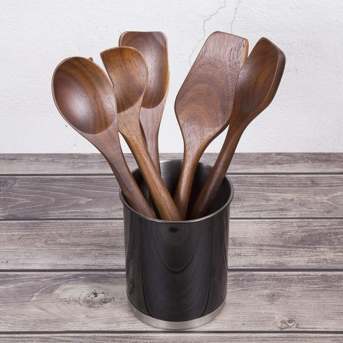 Creative Home Stainless Steel Utensil Holder– 6.3" Large Cooking Tool Organizer for Kitchen Decor and Countertop Storage, Stable Anti-Tip Design, Durable Powder-Coated Finish, Black