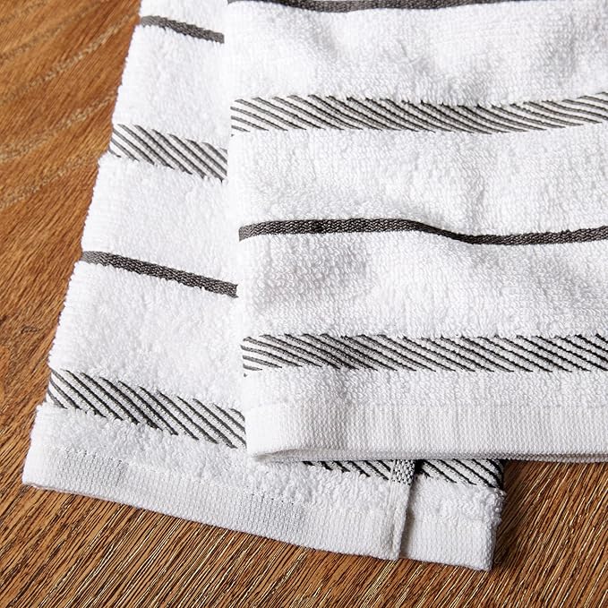 KitchenAid Albany Kitchen Towel 4-Pack Set, Charcoal Grey/White, 16"x26"