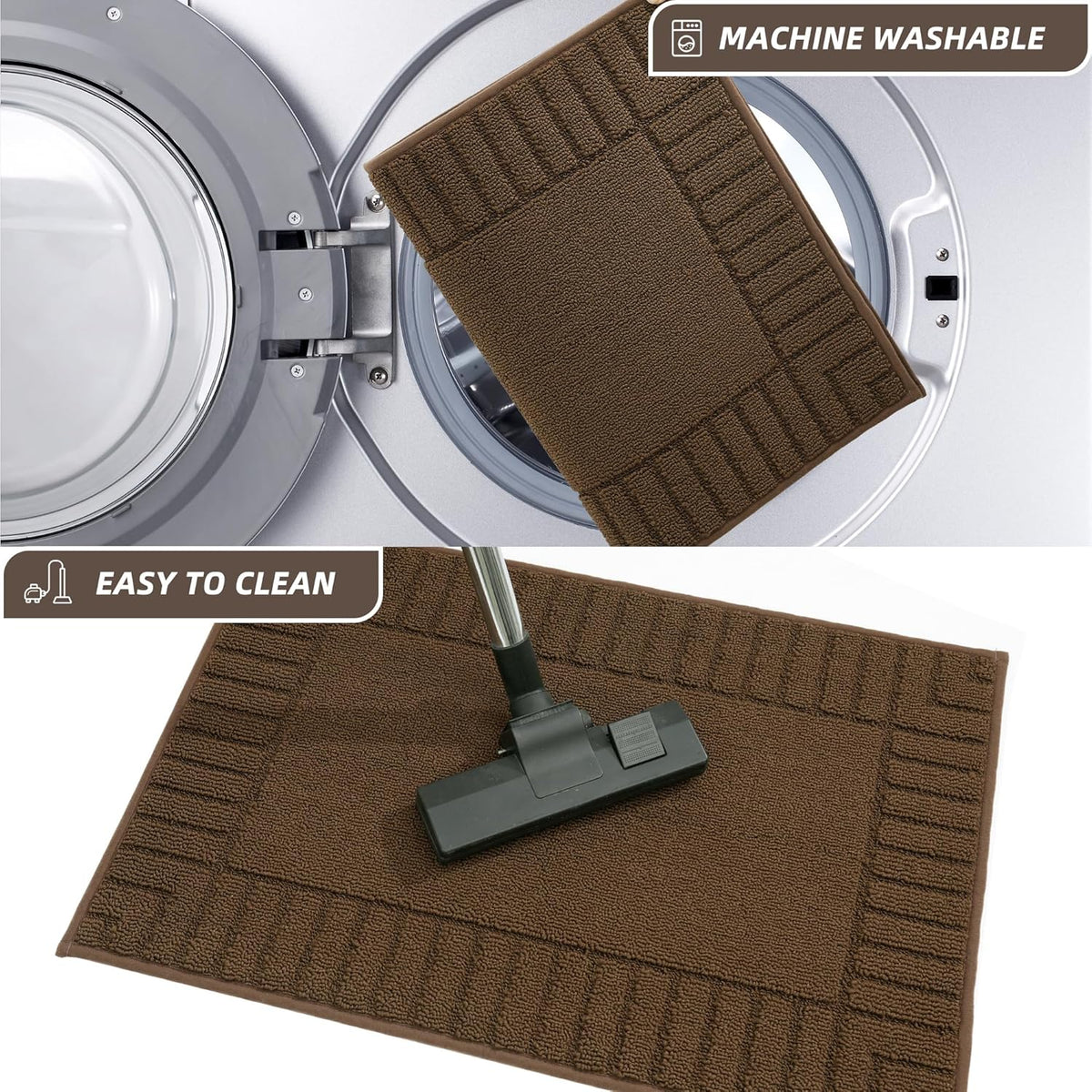BEQHAUSE-Kitchen-Rugs-Anti-Slip-Kitchen-Mats-for-Floor Absorbent Kitchen Mat Set of 2 Washable Kitchen Runner Rug with TPR Non Skid Backing,Brown 24x35inch/24x60inch