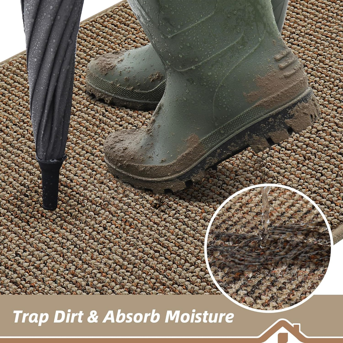 BEQHAUSE Dirt Trapper Door Mat 20" x 32", Non-Slip Washable Doormats Entrance Mat, Dirt Resistant and Absorbent Welcome Mat, Low Profile Floor Mats for Front Back Door and Entryway, Beige