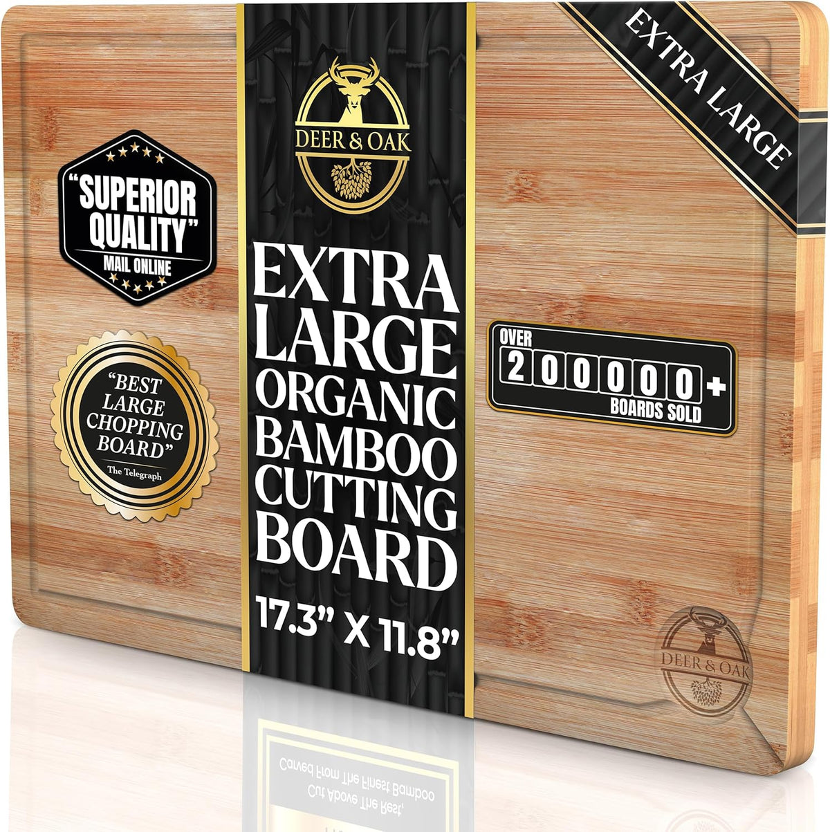 Deer & Oak Premium Extra Large Bamboo Cutting Board - 17.3" x 11.8" x 0.8" Wooden Chopping Board for Meat and Vegetables, Pre-Oiled, Water Resistant, Knife Friendly