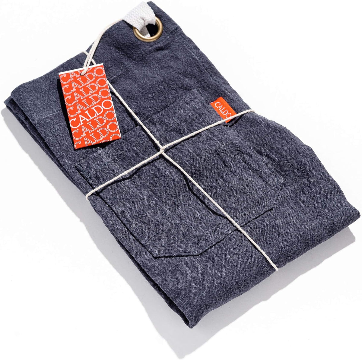 Caldo Linen Kitchen Apron for Cooking- Mens and Womens Linen Bib Apron for Professional Chef, Server, or Barista- Adjustable with Pockets (Navy)