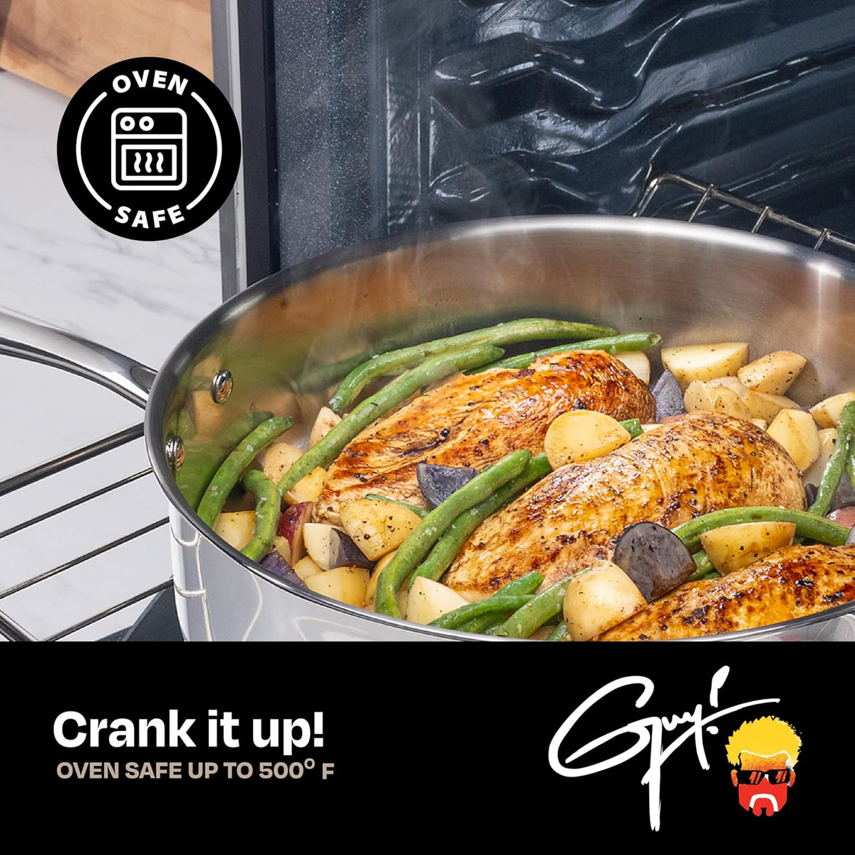 Guy Fieri's Flavortown 3.2-Quart Stainless Steel Sauce Pan with Tempered Glass Lid - Kitchen Cookware with Tri-Ply Base, Oven Safe to 500°F, Dishwasher Friendly, Works with Gas & Induction Cooktops