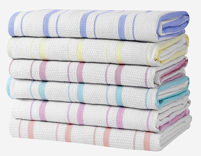 Zeppoli Classic Kitchen Towels - 6 Pack 100% Natural Cotton Towel Set, Reusable Wash Cloths, Absorbent Dish Towels, Machine Washable Hand Towels, Kitchen Essentials, 20” x 28” - Pastel VAR