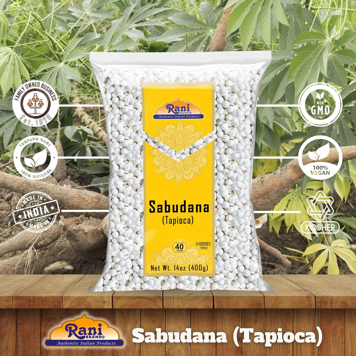 Rani Sabudana (Tapioca/Sago) Pearls 14oz (400g) ~ All Natural | Vegan | No Colors | NON-GMO | Indian Origin