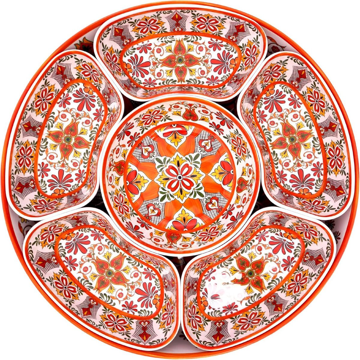 TP Taco Bar Serving Set, Melamine Serving Platter with Lazy Susan, Serving Tray and Bowls, Taco Tuesday Kit Snack Holder for Party and Fiesta, Talavera Bloom