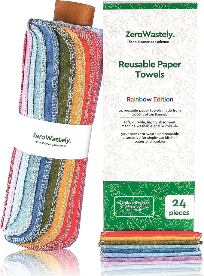 Reusable Paper Towels - Value Pack of 24 Paperless Paper Towels! - 100% Cotton, Super Soft, Absorbent, Washable and Made To Last