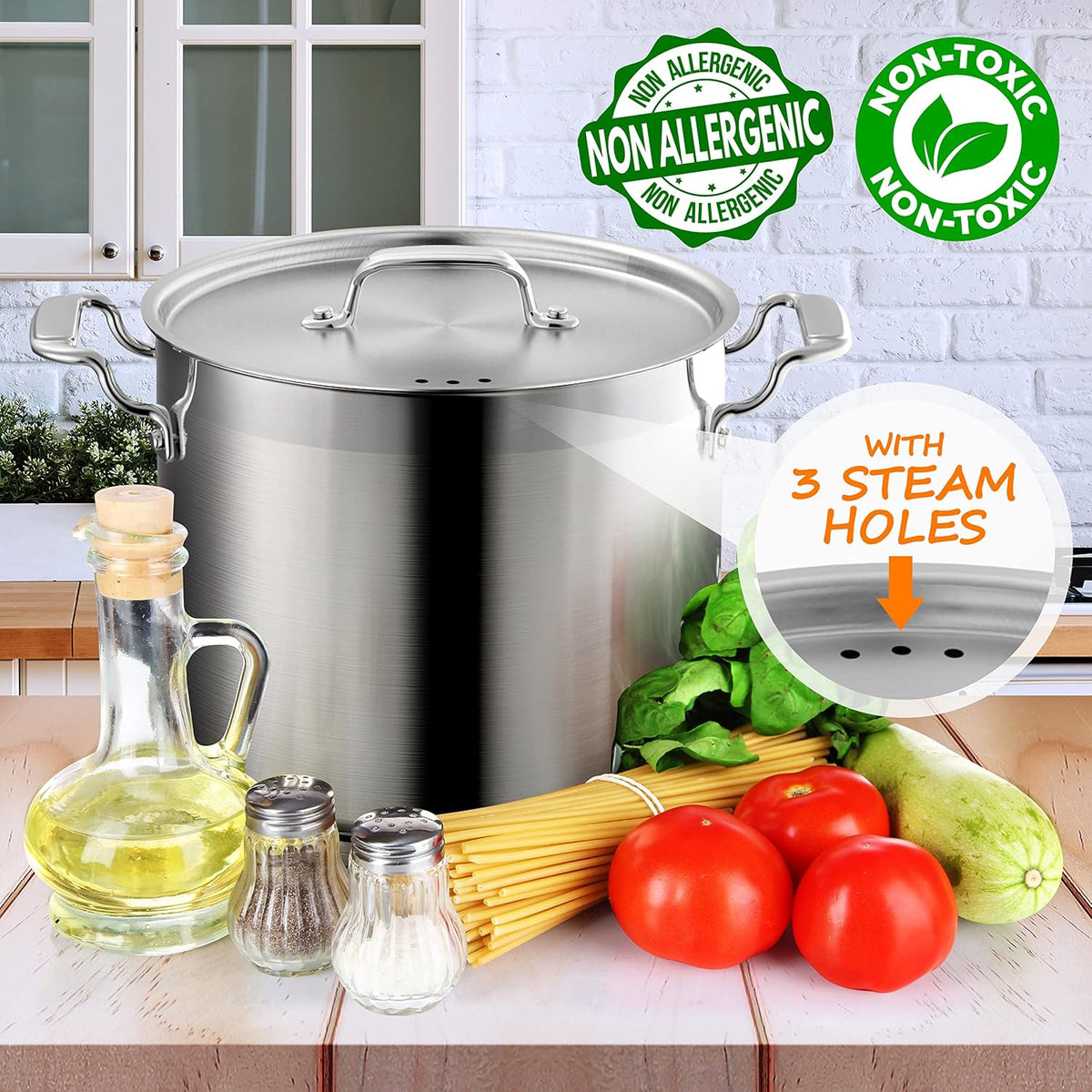 NutriChef 12-Quart Stainless Steel Stockpot with Stainless Steel Lid - 18/8 Food Grade Heavy Duty Large Stock Pot for Stew & Soup, Works w/Induction