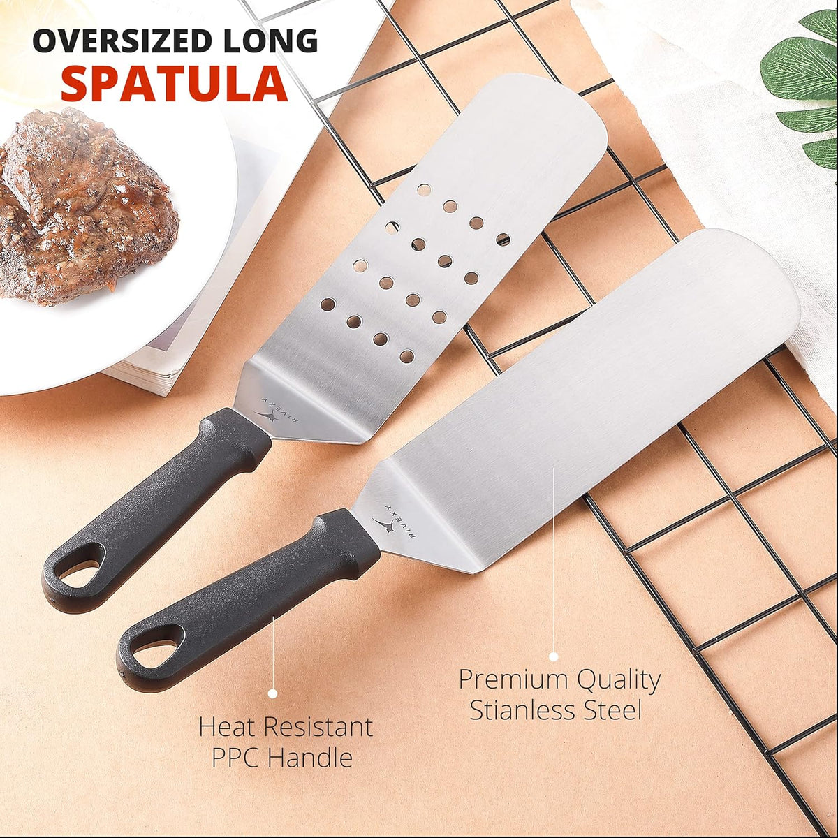 5-PCS Premium Griddle Accessories Kit, Ultimate Stainless Steel Flat Top Grill Accessories for Blackstone BBQ, Teppanyaki, Hibachi – Durable Griddle Spatula, Ideal for Outdoor & Camping