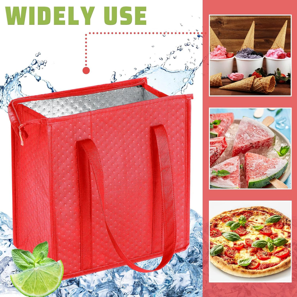Paterr 4 Pcs Insulated Grocery Bags Large Reusable Insulated Cooler Bags with Zipper Top Shopping Totes for Hot or Cold Food