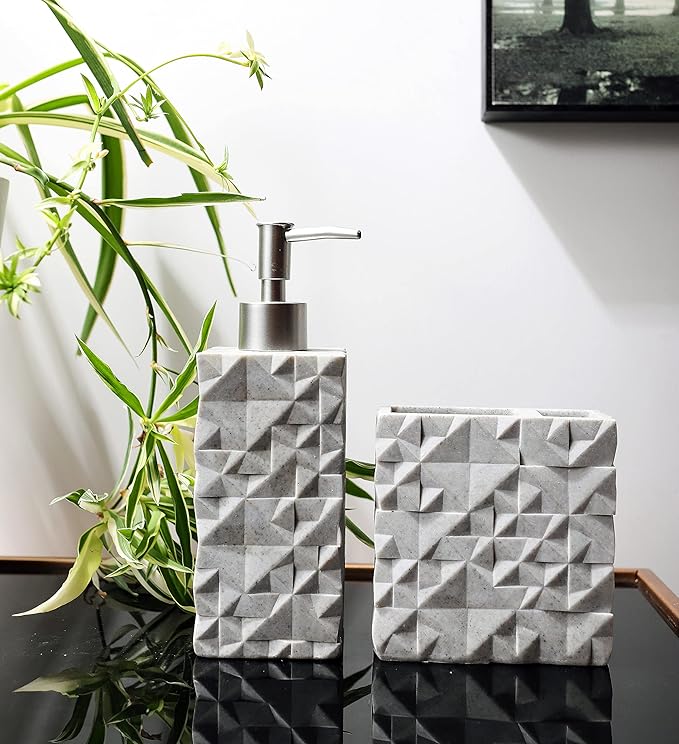 Hymmah Bathroom Accessories Set,Toothbrush Holder,Farmhouse Bathroom Decor,4 Pcs Resin Gift Set Apartment Necessities, Contain Toothbrush Cup,Soap Dispenser,Soap Dish,Tumbler