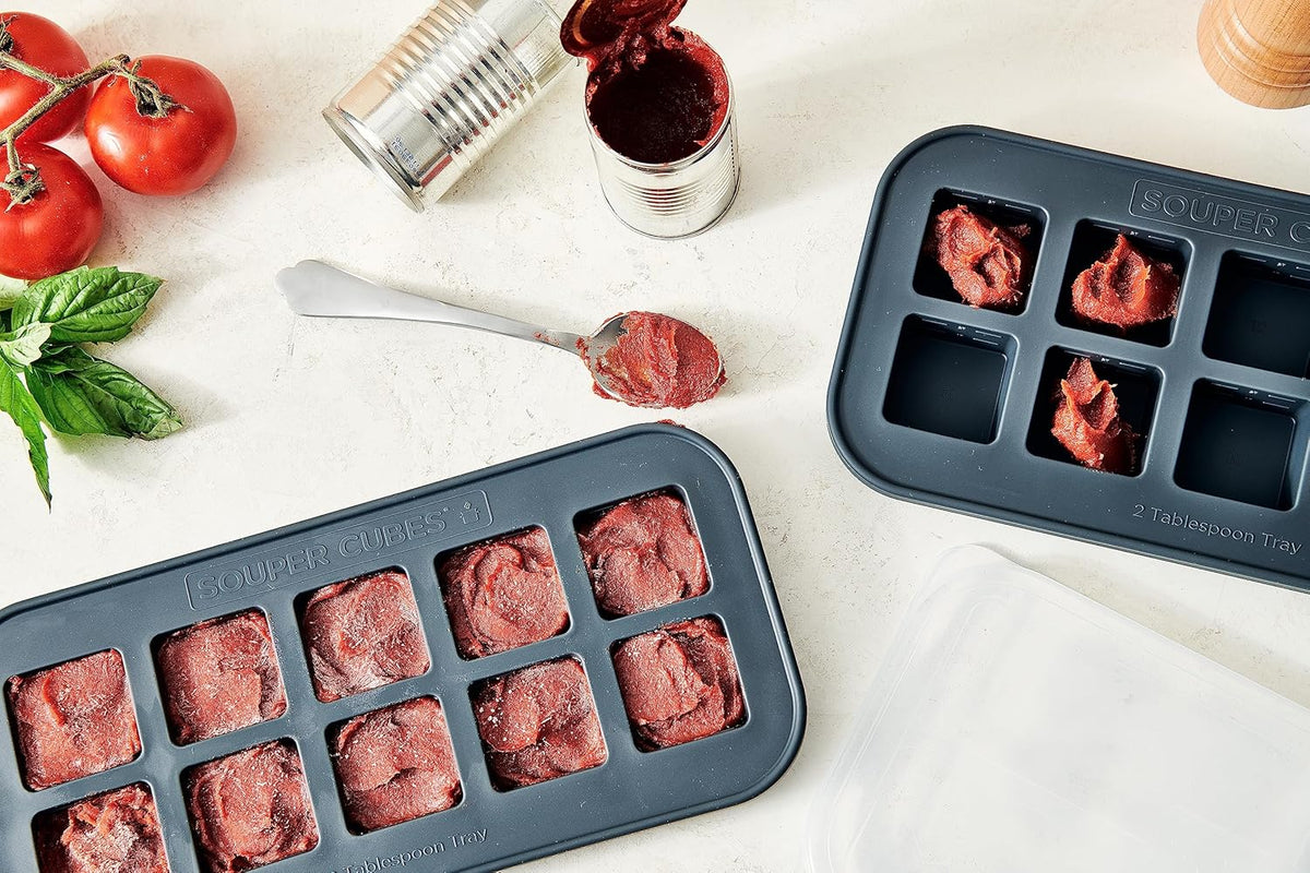 Souper Cubes 2 Tbsp. Silicone Freezer Molds - Perfect for Storing Garlic, Herbs, Ginger, Pesto, Tomato Paste, Lemon Juice, Purees and More - Silicone Baby Food Freezer Tray - Charcoal – 1-Pack