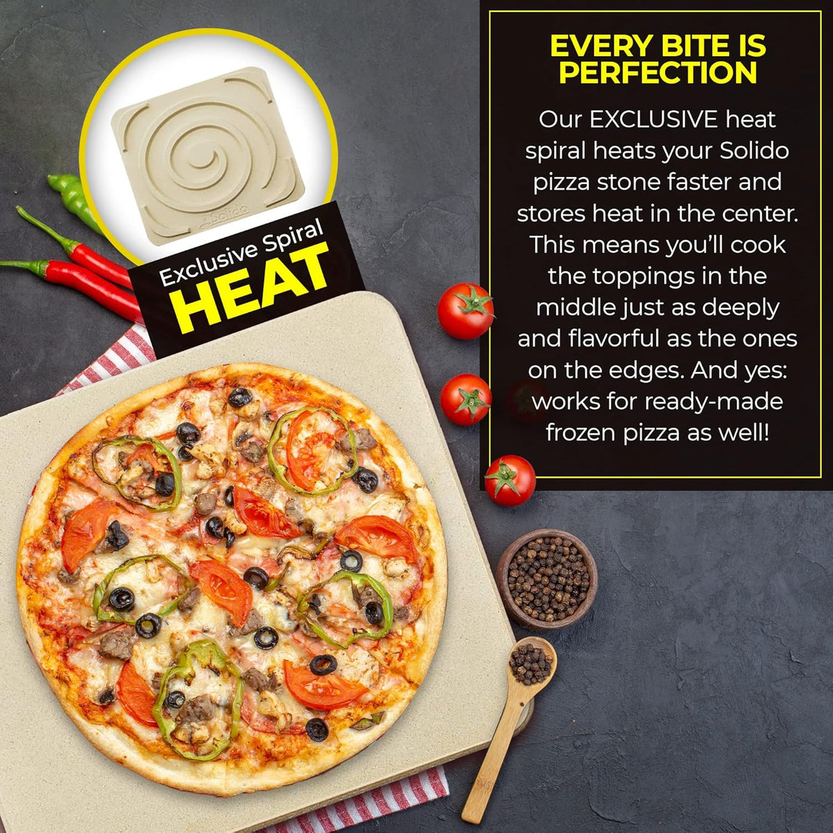 Pizza Stone - Baking Stone. SOLIDO Rectangular 14"x16" - Perfect for Oven, BBQ and Grill