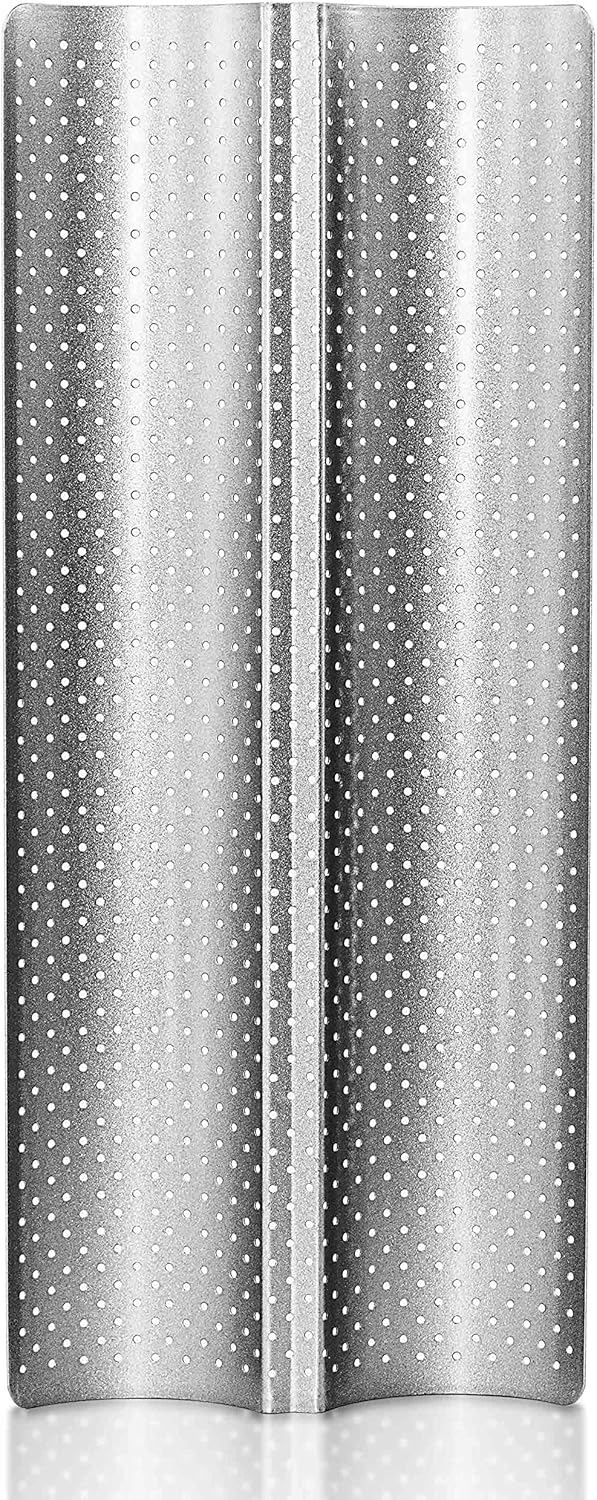 Anaeat Nonstick Perforated French Bread Baking Pan, 15"X 6.3" Premium Toast Mold, Silver