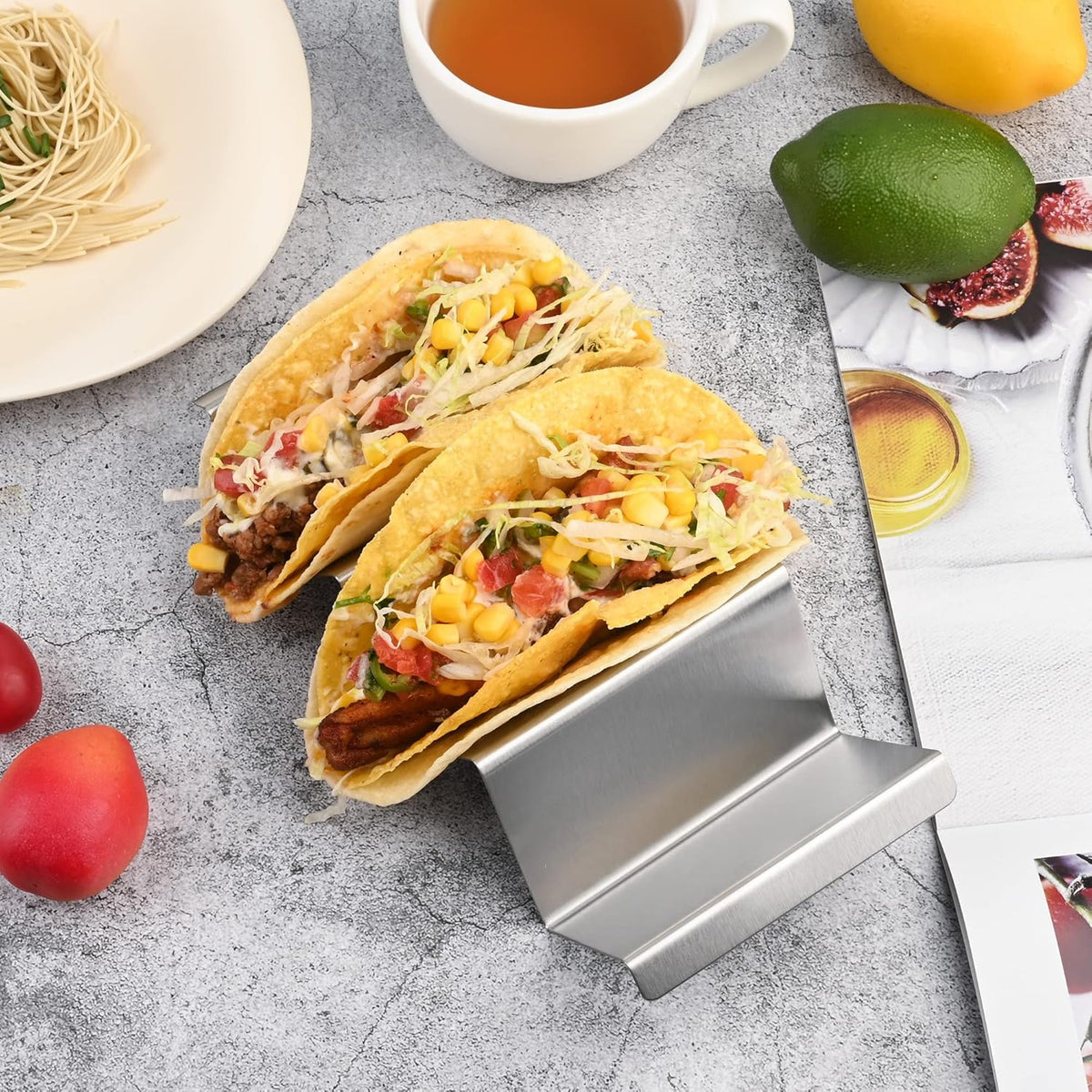 Smithcraft Stainless Steel Taco Holder Set - Stand with Handle, Holds Up to 3 Tacos Each