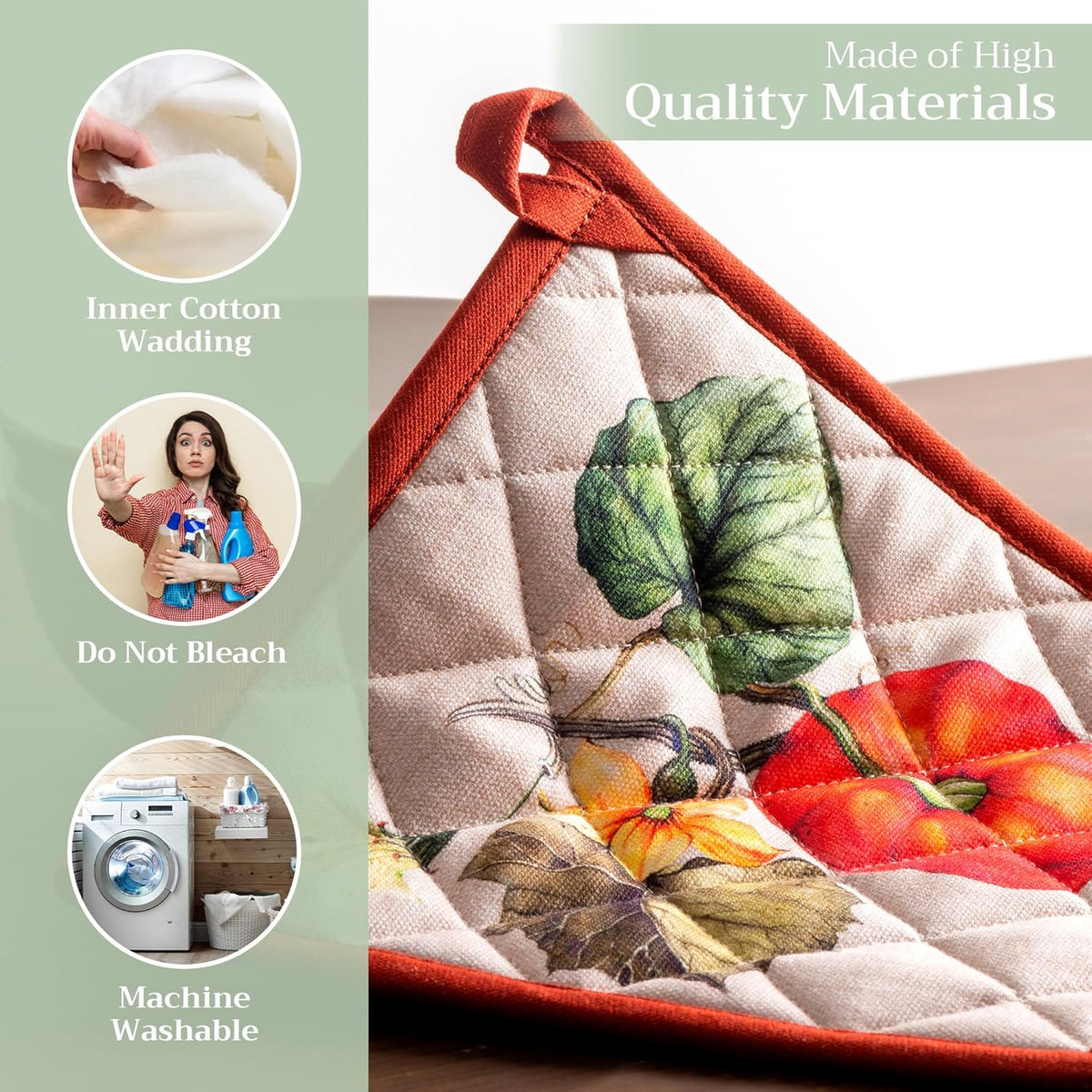 Maison d' Hermine Pot Holders 100% Cotton Heat Resistant Potholders 8" x 8" Hot Pads with Loop BBQ, Cooking, Baking, Grilling, Kitchen, Handling Hot Pans (Pack of 1, Potiron)