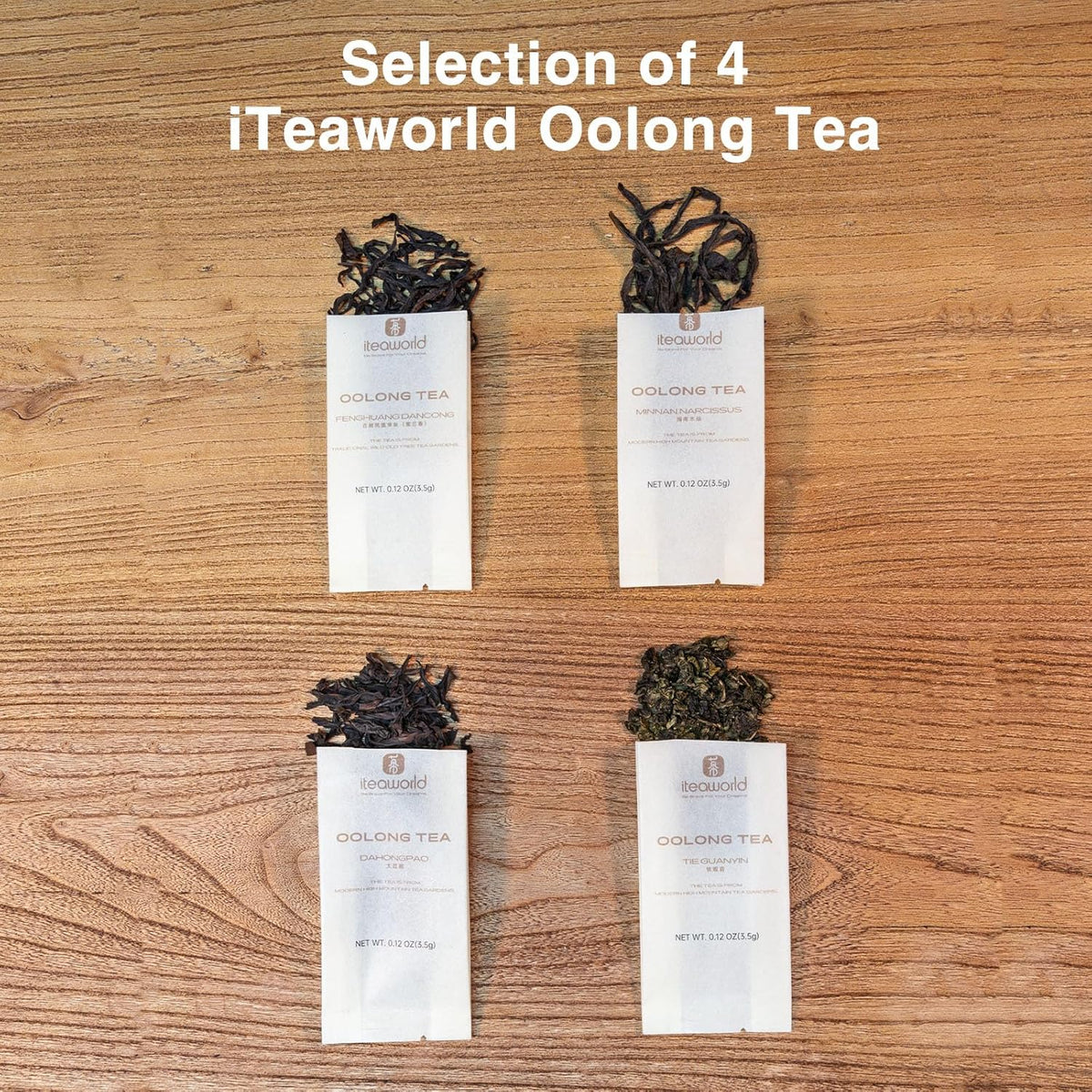 iTeaworld Oolong Tea Set 4 Flavors, Oolong Tea Sampler Loose Leaf, Flowery Aroma, No Sweetener, High to Low Caffeine, Up to 112 Cups, Whole Leaf, 2.1OZ
