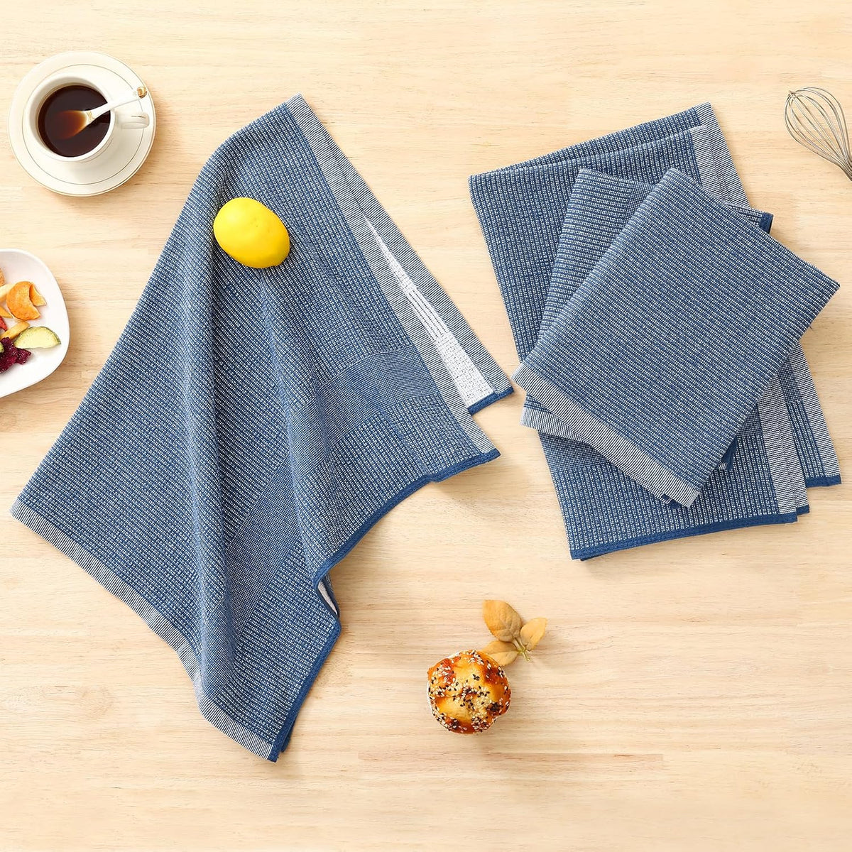 Homaxy Premium Kitchen Towels(18”x 28”, 12 Pack), Large Cotton Kitchen Hand Towels, Flat and Terry Dish Towels, 380 GSM Highly Absorbent Tea Towel Set with Hanging Loop, Navy Blue/Red/Green