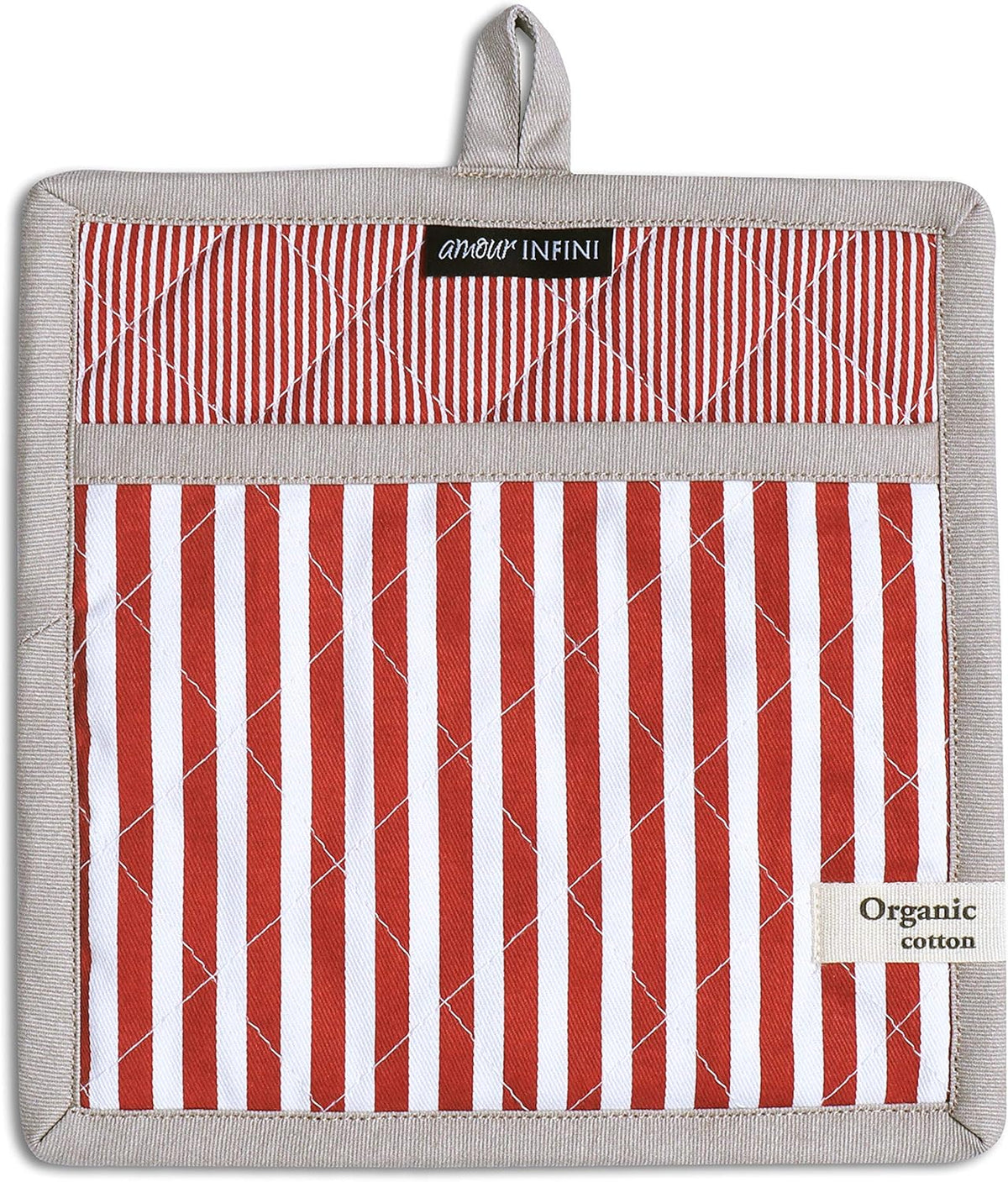 AMOUR INFINI Striped Pot Holders and Oven Mitts Heat Resistant Non Slip Reusable Set of 1 Oven Mitt and 1 Pot Holder Oven Gloves Pot Holder for Cooking (Rust)