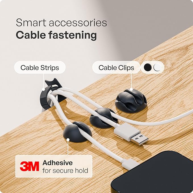 PAMO Cable Management Under Desk for Easy mounting Under-Table I Set of 3 - with 10X Cable Ties I Desk Organizer for Office/Home Office Table Thoughtful Cable Tray Holder
