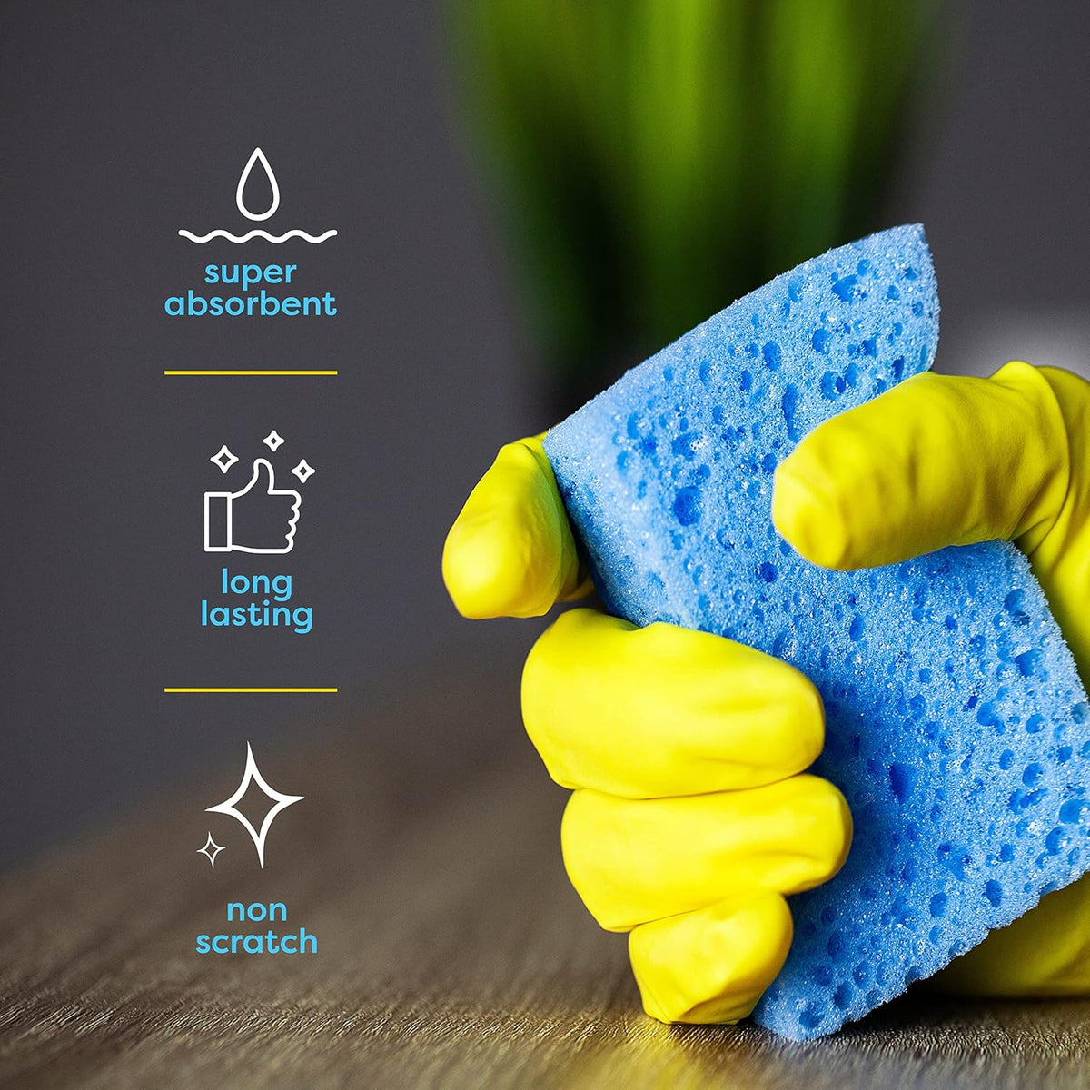 SCRUBIT 48 Pack Kitchen Sponges Dish Sponge for Washing Dishes, Kitchen & Bathroom – Blue & Yellow Dishwashing Sponges Along with A Thought Scrubber – Bulk Cleaning sponges Kitchen (Blue, Yellow)