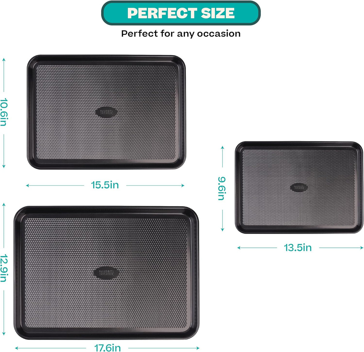 Baker's Secret Baking Sheet Pan Set, 3x Cookie Sheets for Oven, Diamond Texture Premium Air Flow Circulation, Set of 3 Baking Trays, Extra Thick 0.6mm with Diamond Base PFOA, PFOS, PTFE and PFAS free