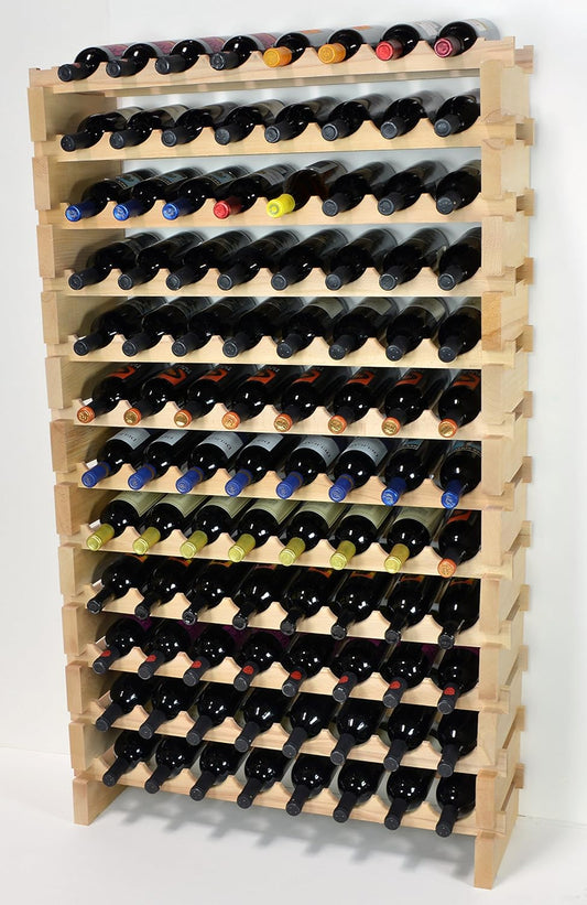 sfDisplay.com,LLC. Modular Wine Rack Beechwood 32-96 Bottle Capacity 8 Bottles Across up to 12 Rows Newest Improved Model (96 Bottles - 12 Rows)