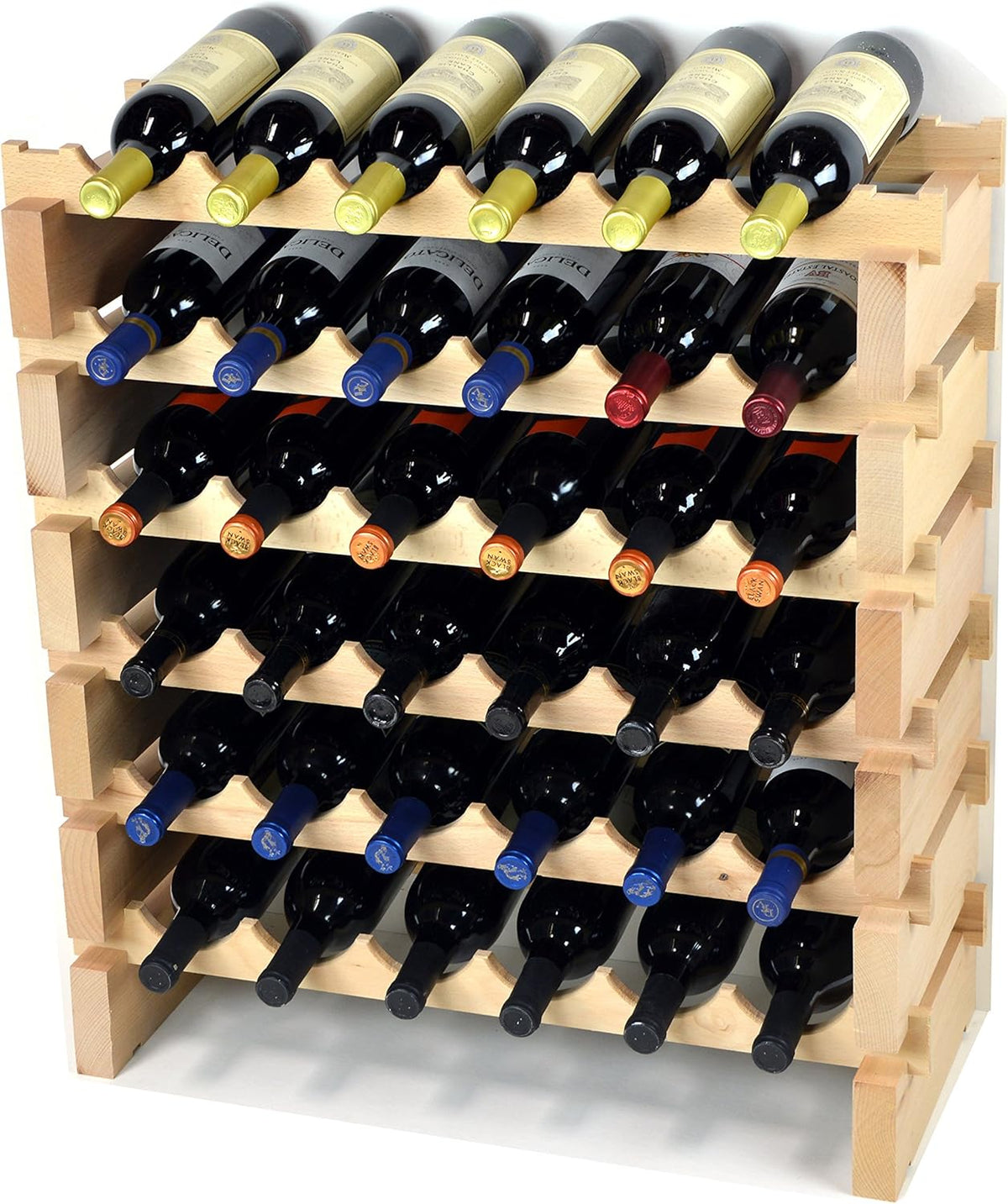 sfDisplay.com,LLC. Modular Wine Rack Beechwood 24-72 Bottle Capacity 6 Bottles Across up to 12 Rows Newest Improved Model (36 Bottles - 6 Rows)