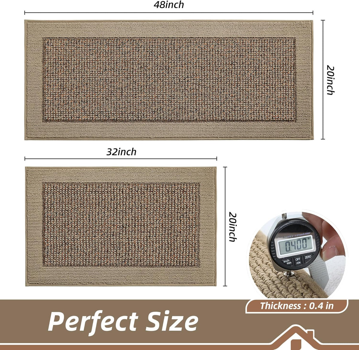 BEQHAUSE Kitchen Rugs and Mats Set of 2 Non-Slip Kitchen Mats for Floor, Absorbent and Stain Resistant Kitchen Runner, Machine Washable Rugs for Kitchen, Laundry & Sink, 20"x32"+20"x48", Taupe