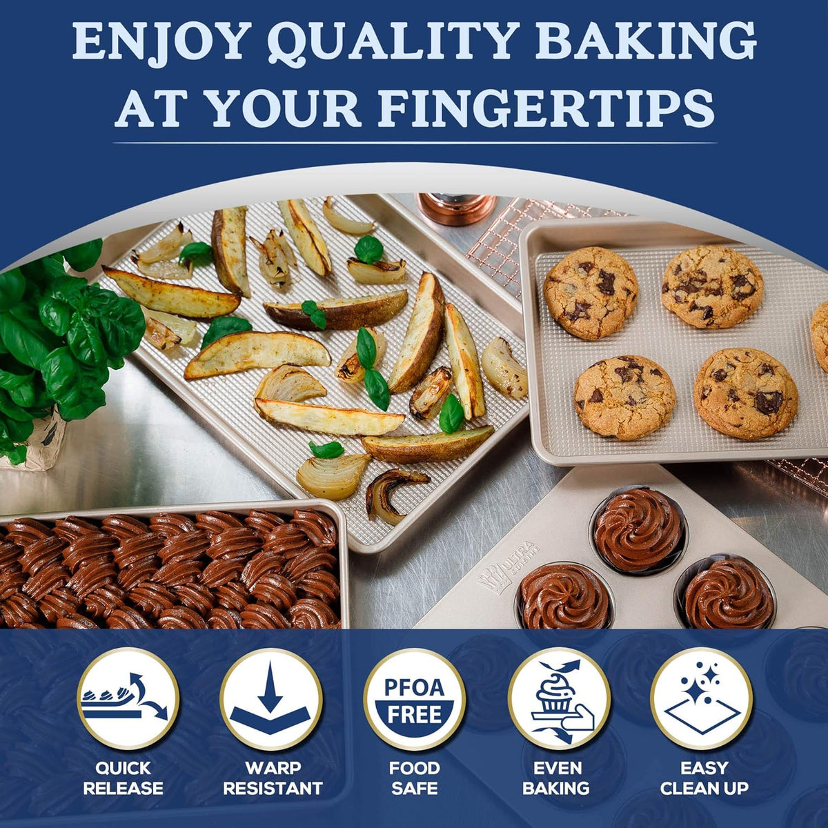Ultra Cuisine 9x13 Inch Cake Baking And Brownie Pan - Easy Cleaning And Low Maintenance - Elevated Non-Stick Even Baking Experience - Food Safe Coating - Bake Like A Pro For A Lifetime