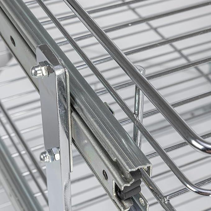 Household Essentials Glidez Multipurpose Chrome-Plated Steel Pull-Out/Slide-Out Triple-Sliding Storage Organizer for Cookware and Bakeware - 3-Tier Design - Fits Standard Size Cabinet or Shelf, Chrome