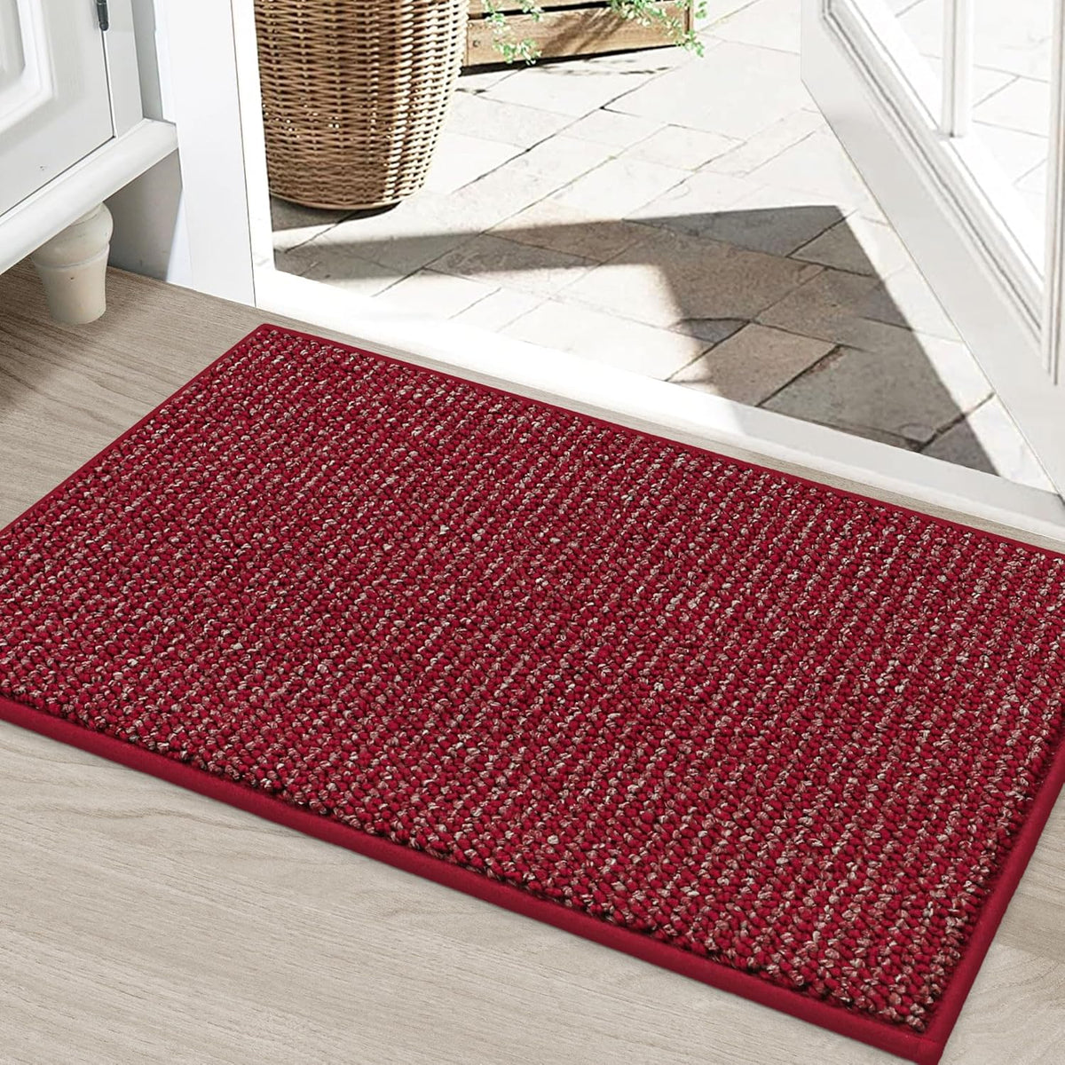 BEQHAUSE Dirt Trapper Door Mat 24" x 36", Non-Slip Washable Doormats Entrance Mat, Dirt Resistant and Absorbent Welcome Mat, Low Profile Floor Mats for Front Back Door and Entryway, Red