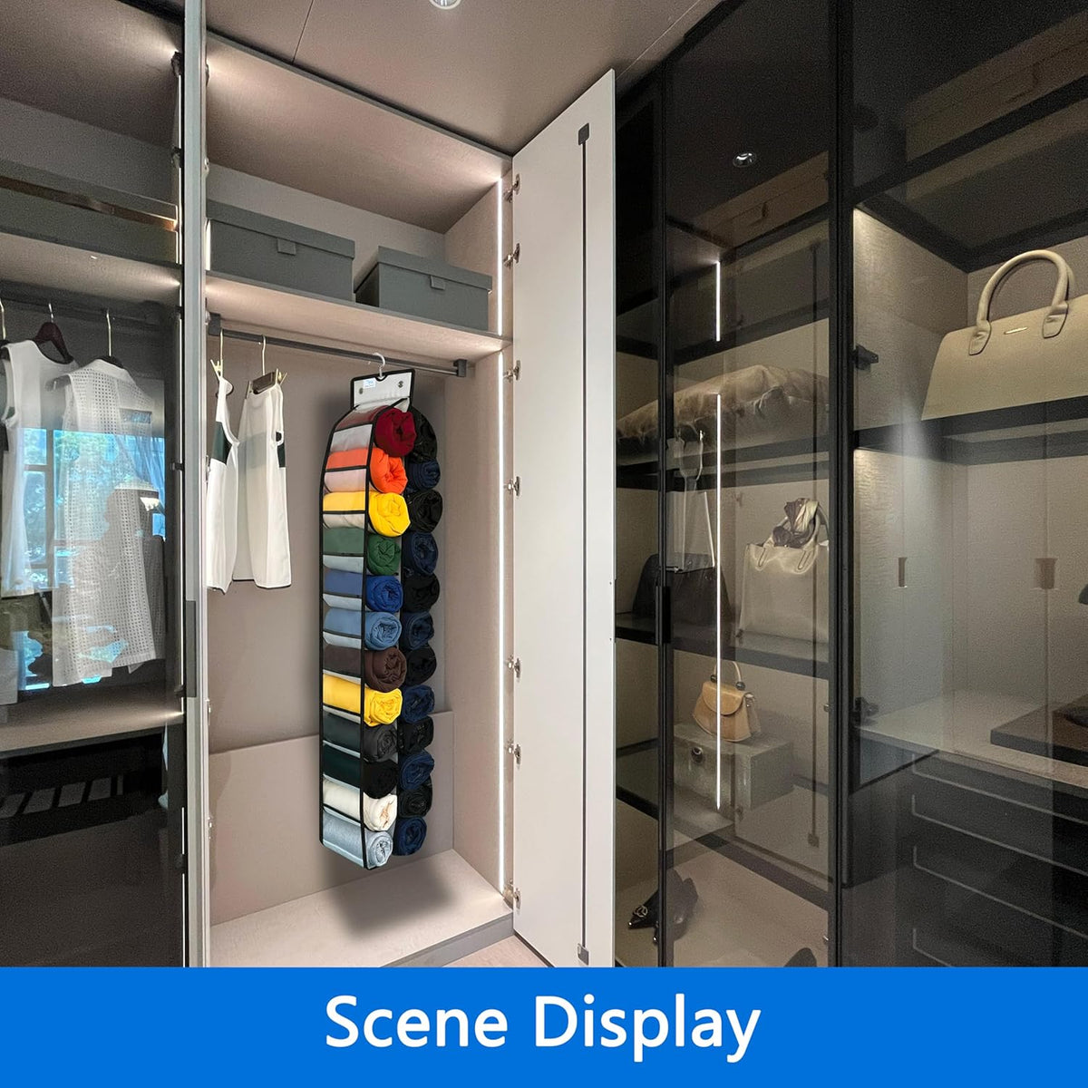 Legging Organizer - 24 Spacious Pockets, 2024 New Improved, Heavy Duty Hooks, Closet Storage, White/Black 1-Pack