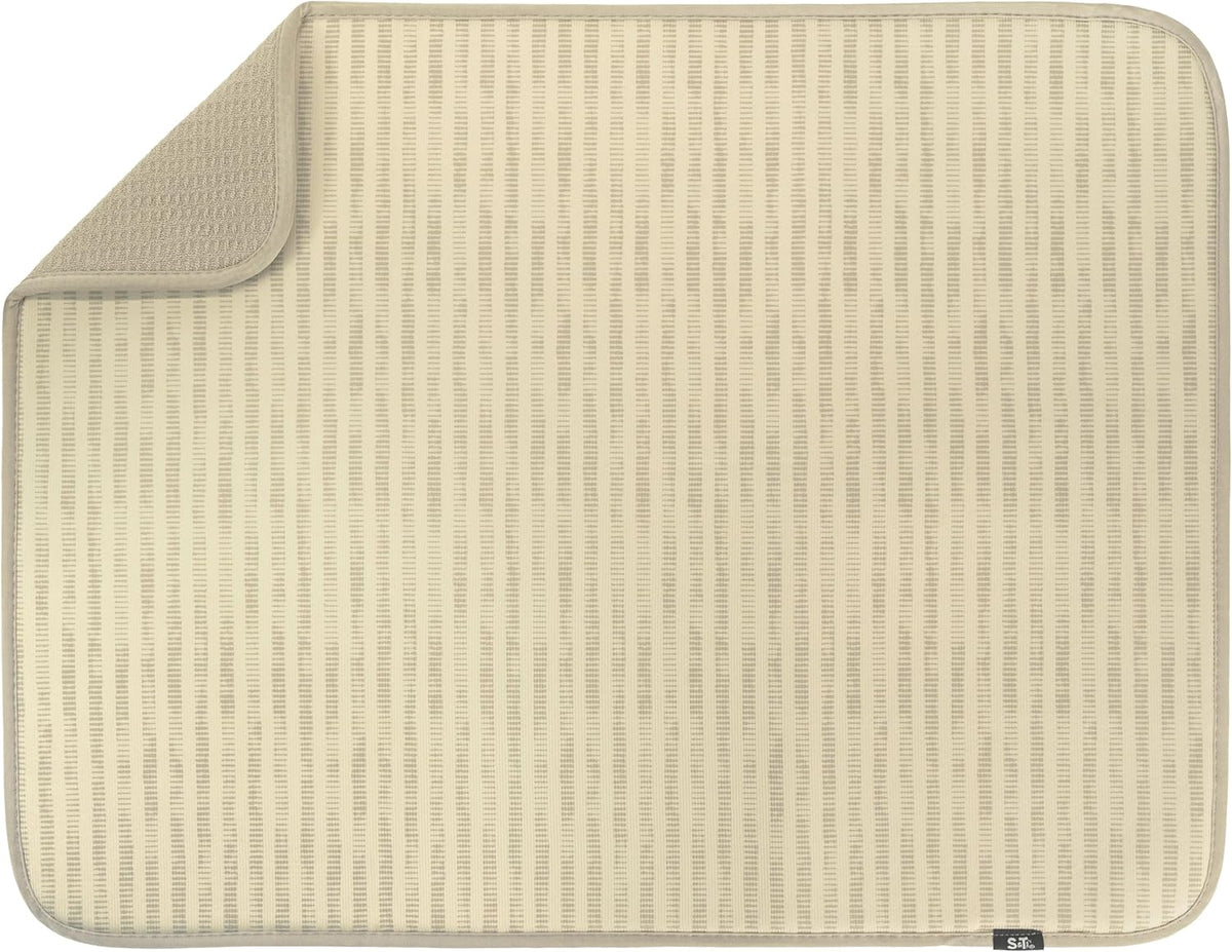 S&T INC. Dish Drying Mat XL, 18” x 24”, Absorbent Microfiber Kitchen Counter Mat, Dish Drying Pad for Dishes, Utensils, Pots and Pans, Extra Large, Cream Distressed Lines
