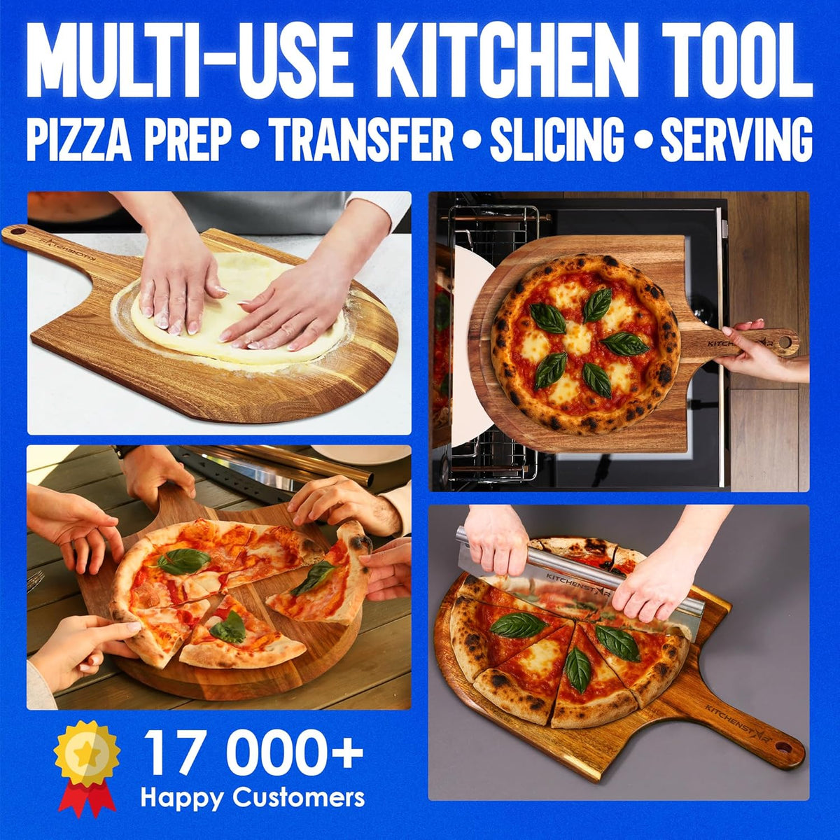 KitchenStar 16-Inch Acacia Wood Pizza Peel – Extra Large Wooden Cutting & Serving Board with Handle – Natural Oil Finish – Ideal Pizza Oven Accessory for Easy Sliding & Prep