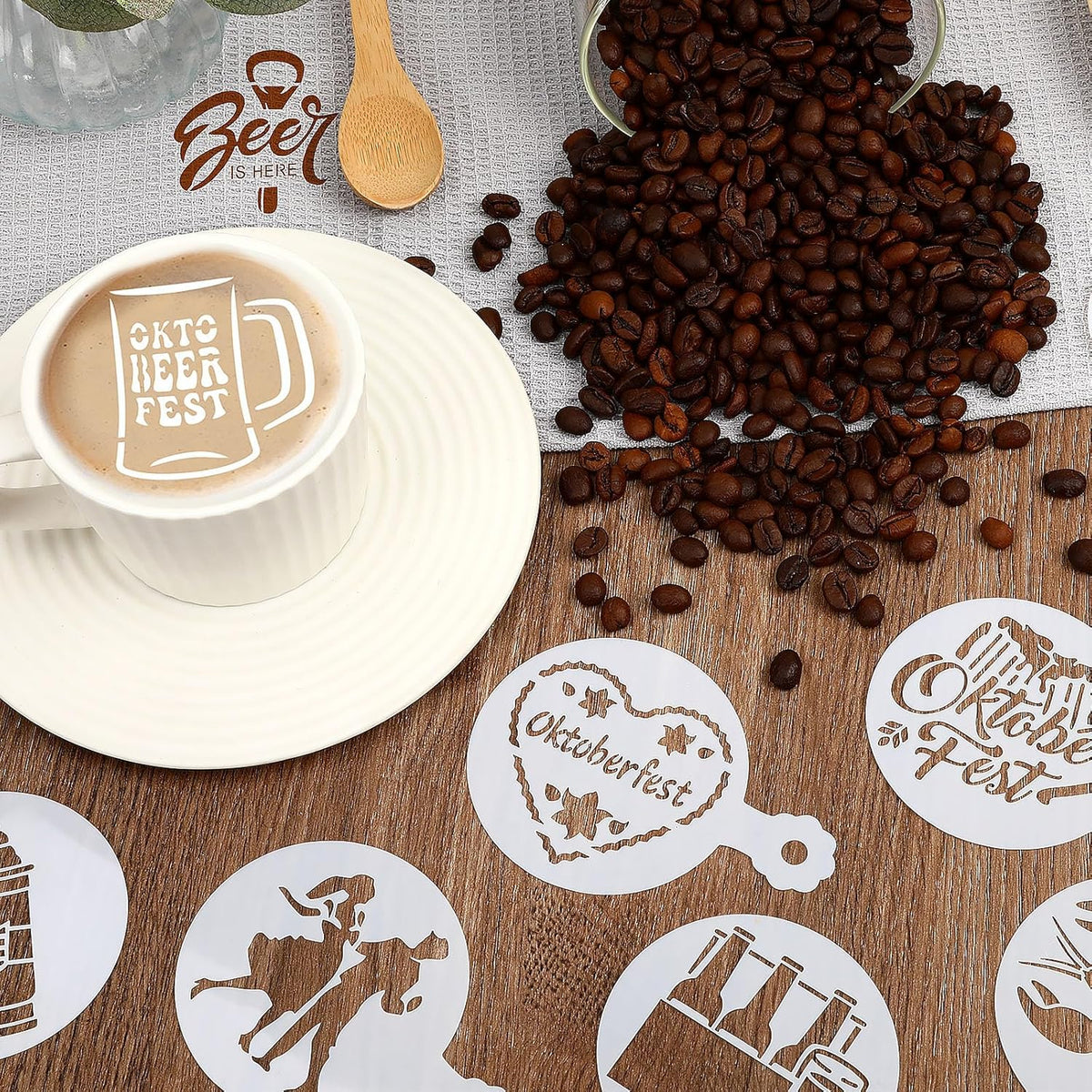 JULBEAR 36 Pieces Reusable Oktoberfest Cookie Cake Stencils Bavarian Style Templates Mold Tools for Oktoberfest Party Cookies Baking Painting Coffee Decoration