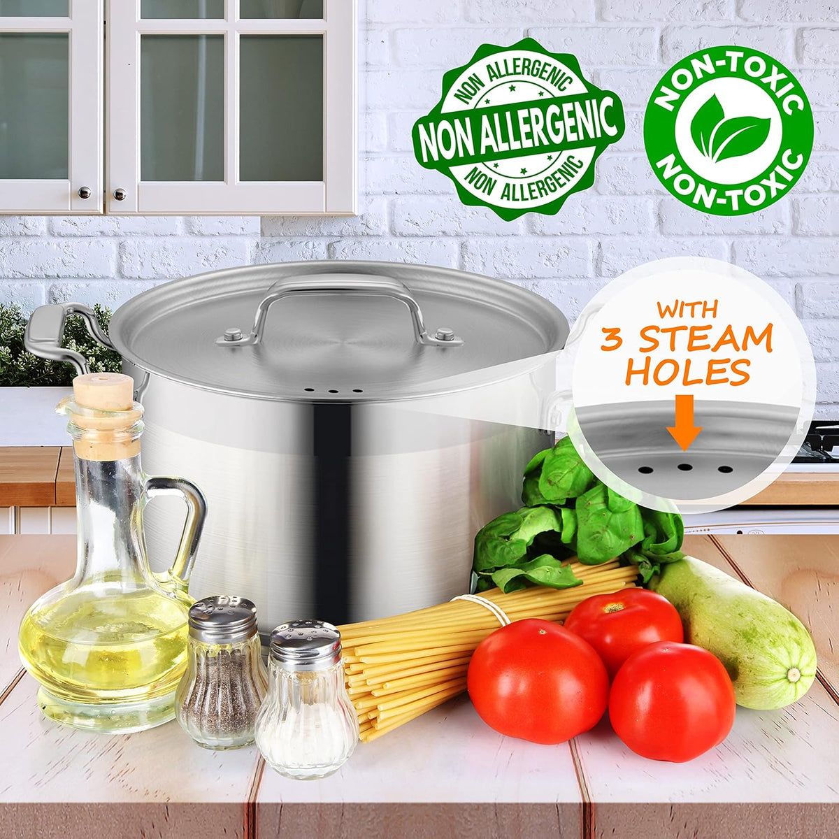 NutriChef 5-Quart Stainless Steel Stockpot with Lid- 18/8 Food Grade Heavy Duty Inox Large Stock Pot for Stew, Soup, Works w/ Induction