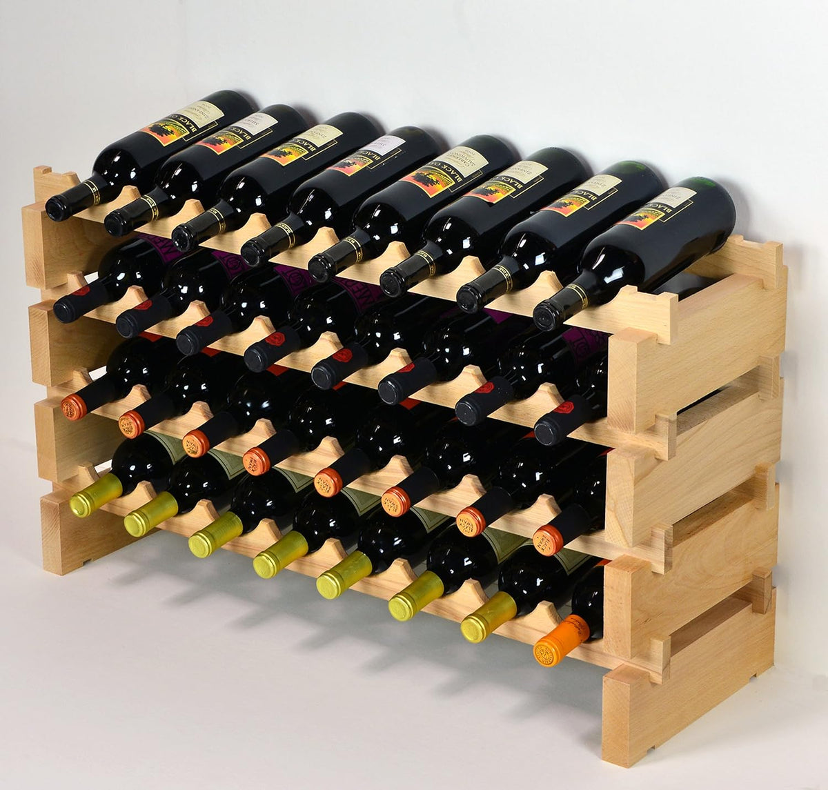 sfDisplay.com,LLC. Modular Wine Rack Beechwood 32-96 Bottle Capacity 8 Bottles Across up to 12 Rows Newest Improved Model (32 Bottles - 4 Rows)