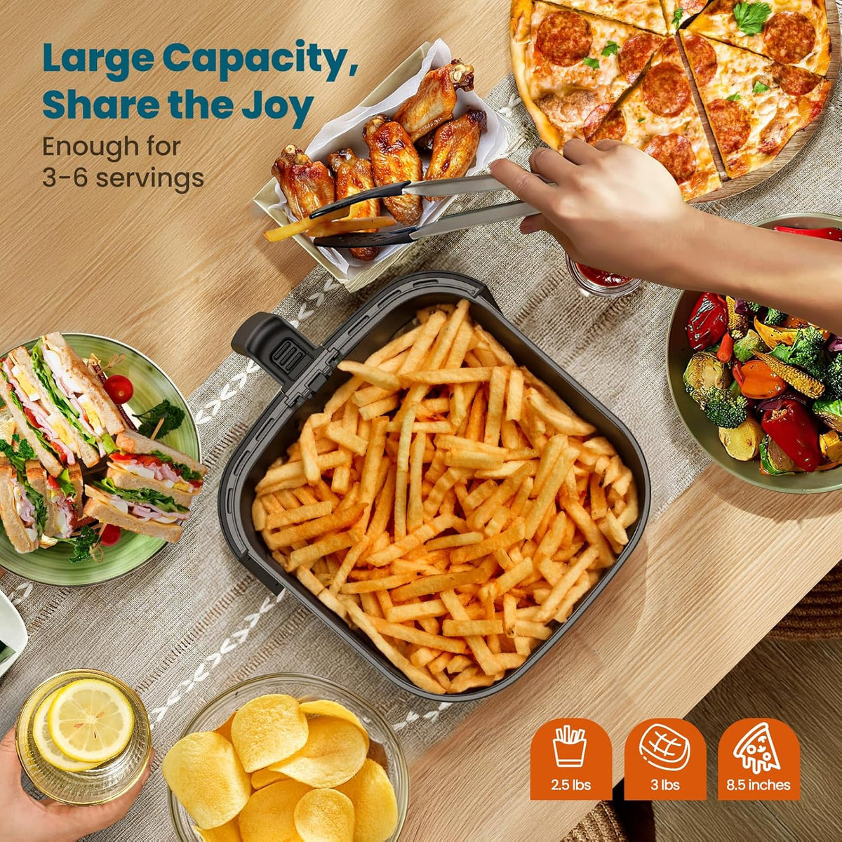 Nuwave Brio 10-in-1 Air Fryer, 6 QT Airfryer Capacity with Smart Probe, Roast Grill Bake for Fast Meals, One-Touch Digital Controls, Powerful 1800W Fryer, 100 Recipes, Removable Divider & Grill Pan